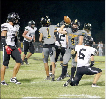 Tecumseh senior Ross Griggs throws the ball to a referee after making yardage during their season-opening home game against Perkins-Tryon on Sept. 1. Tecumseh lost 0-28. Countywide &amp; Sun/Natasha Dunagan