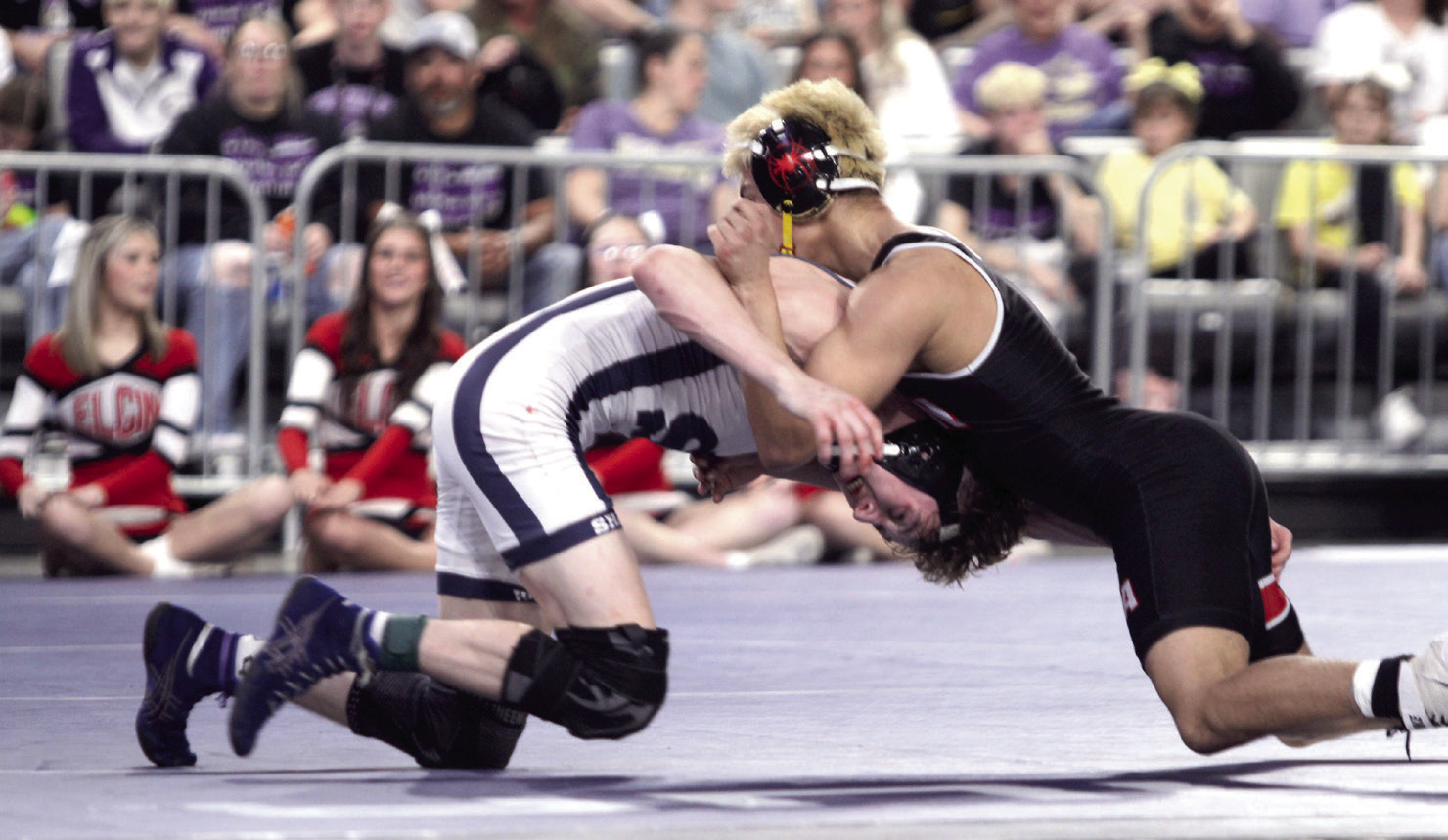 Shawnee's Stetson Tucker battles it out with his Elgin opponent in the OSSAA State Wrestling Finals, held at the OG&amp;E Coliseum at the Oklahoma State Fairgrounds on Feb. 28. Tucker placed second; Claudia Thomason placed third; and Silver Belvin was fourth, in their respective weight classes, according to the Shawnee Wrestling Facebook post. Natasha Dunagan, Countywide &amp; Sun