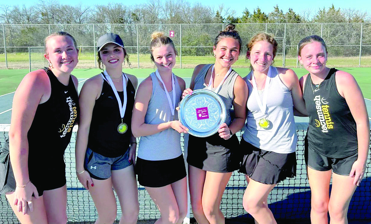 The Tecumseh Lady Savages Tennis Team won second place on March 10 at the Ardmore Tennis Tournament. Photo provided by Casi Bays