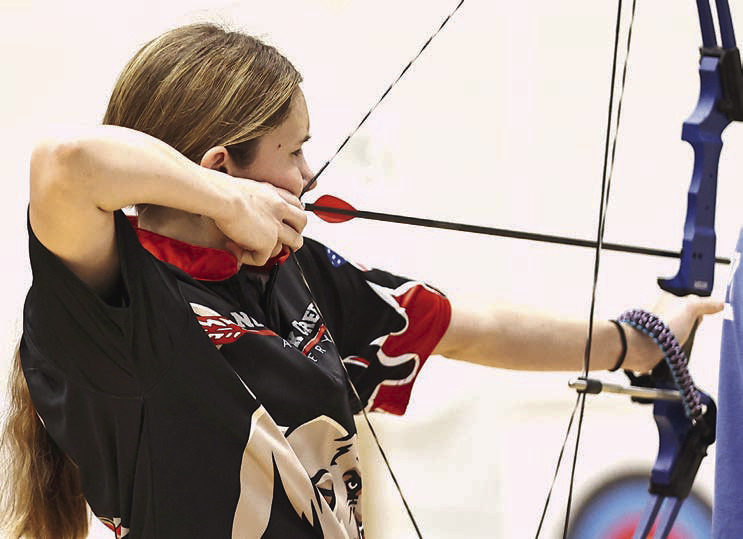 Kadence Munn takes aim and also shoots a 279, finishing 5th in overall girls at the Meeker Archery Annual Turkey Tourney on Nov. 14-15.
