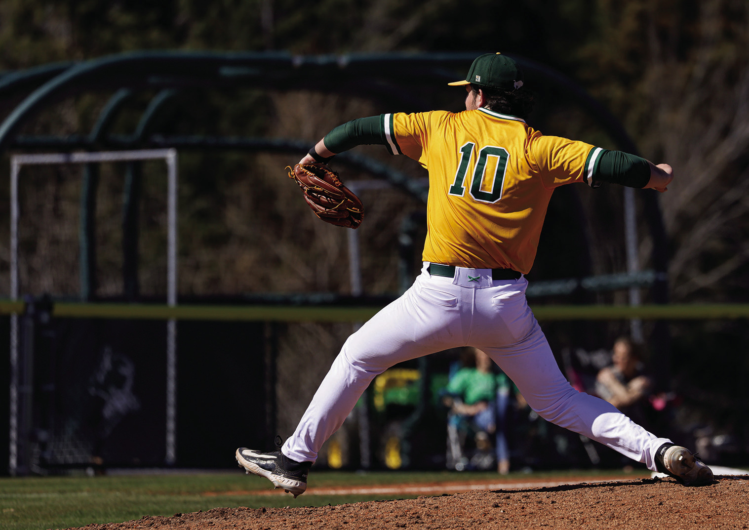 Oklahoma Baptist University’s Nolan Feazle pitched six innings in the loss against East Central University. Feazle allowed one earned run, fanned seven batters and got seven fly-ball outs. OBU lost 3-1. Photo provided by OBU
