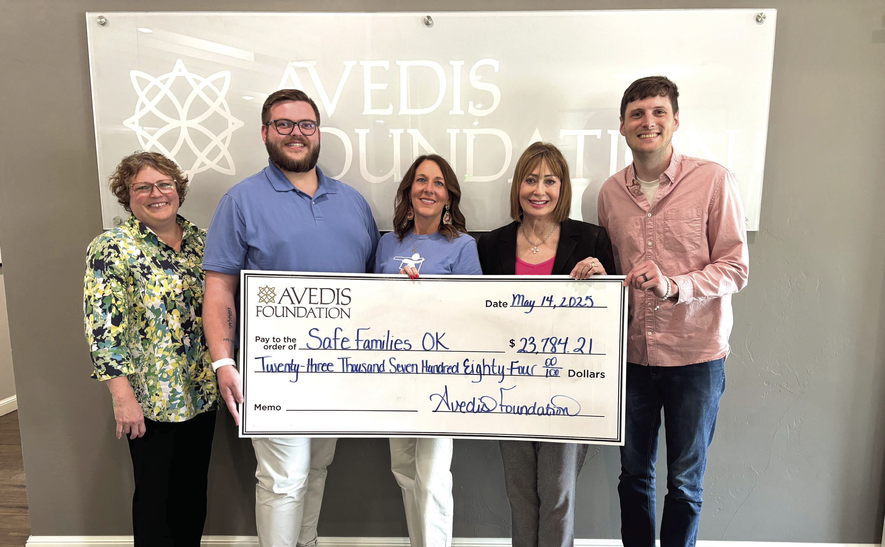 Pictured from left: Tracy Meeuwsen, Program Director-Data Analyst Avedis Foundation; Michael Potter, Shawnee Community Hub Leader; Christy Ausley, Deputy Director Safe Families Oklahoma; Kathy Laster, President &amp; CEO Avedis Foundation; and Zane Winters, Shawnee Community Hub Leader. Photo Provided