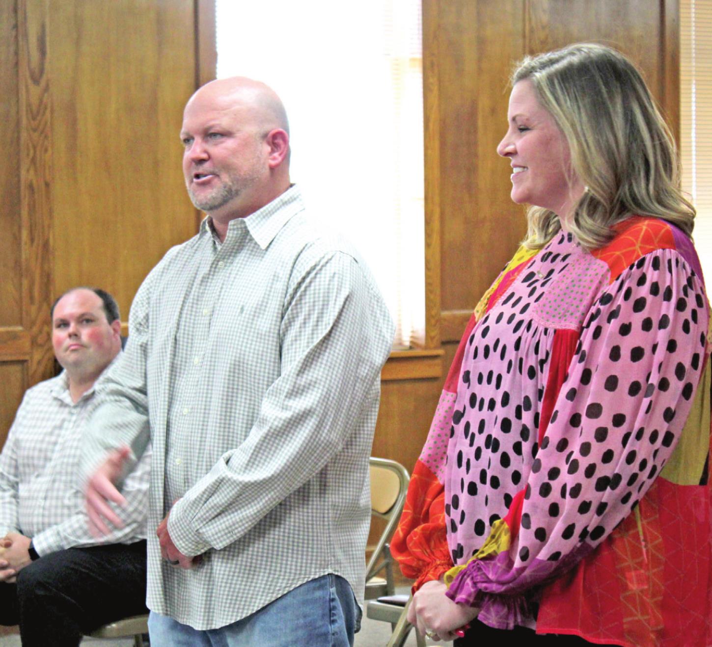 New Shawnee Athletic Director Dax Leone speaks to the Shawnee Board of Education, after he and Assistant Athletic Director Julia Holland were introduced during the June 6 meeting. Countywide &amp; Sun/Natasha Dunagan