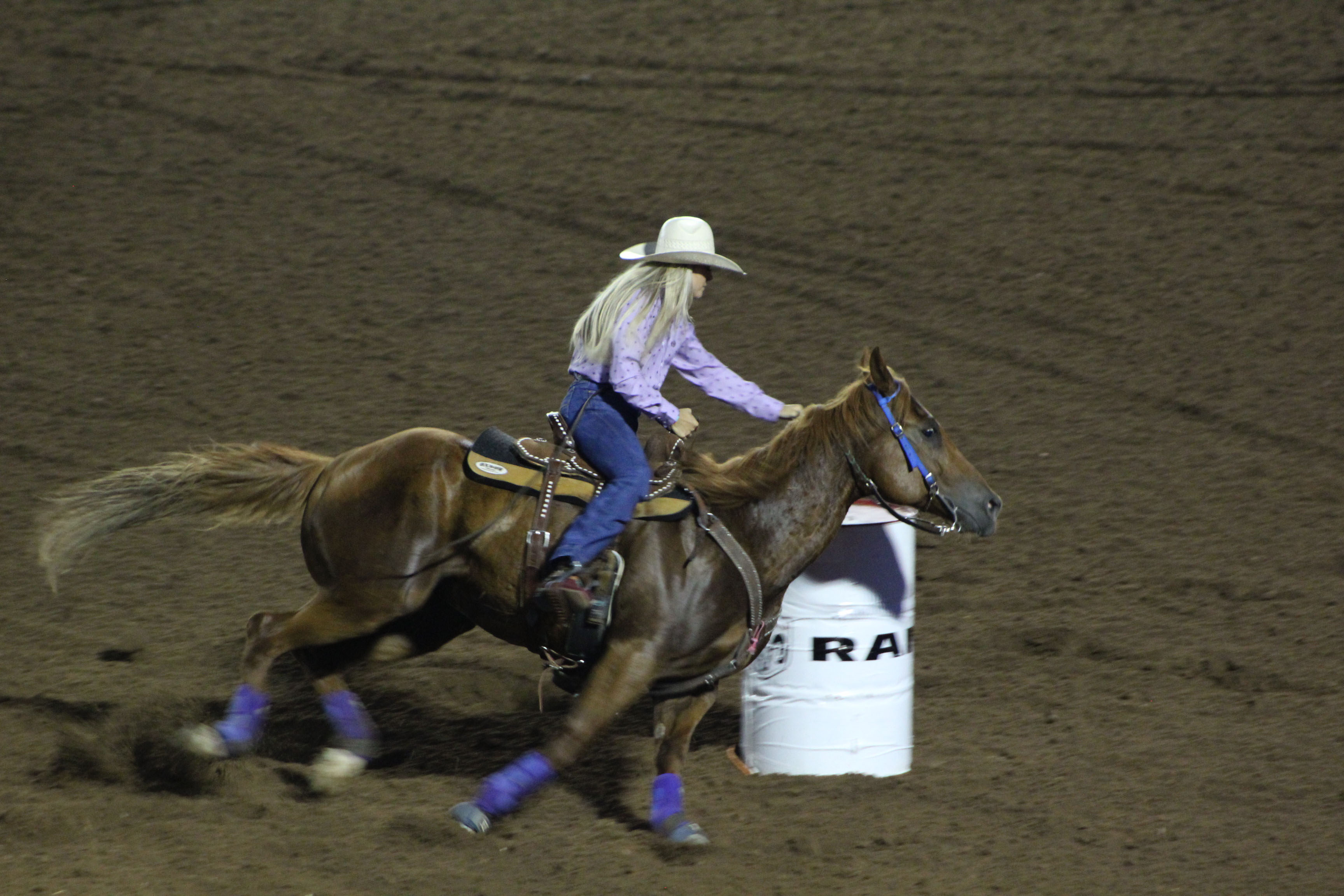 Madison Van Brunt, of Shawnee, competes in the Barrel Racing event during the IFYR on July 11 at the Heart of Oklahoma Expo Center. Countywide & Sun/Natasha Dunagan