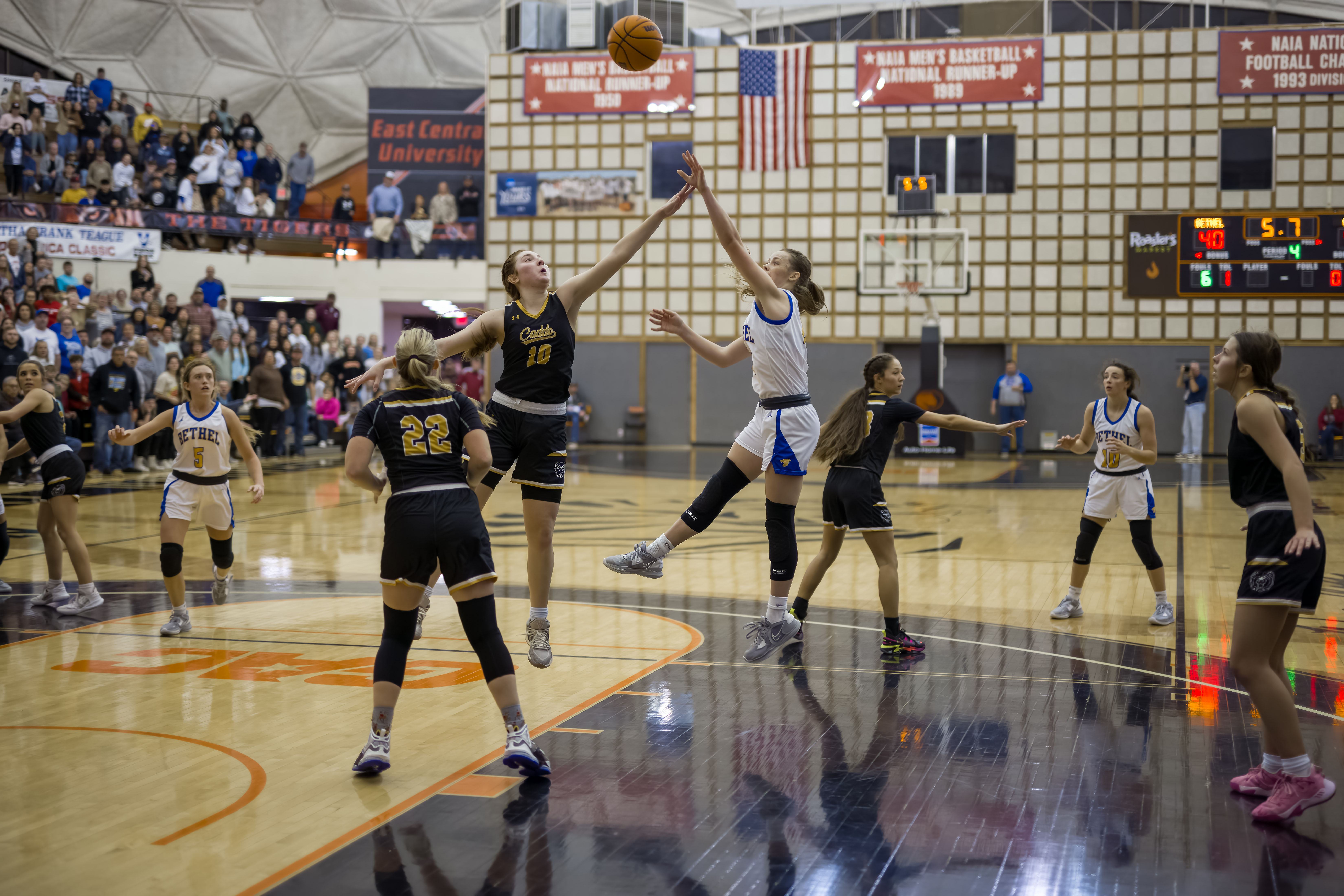 Bethel's Josie Megehee tries for a three-point shot in the last moments of the game against Caddo on Dec. 30. This was the final game in the Bertha Frank Teague Mid-America Classic, held at ECU, Dec. 28-30. The Lady Wildcats won their first two games with Georgetown, TX, 53-41, and Ada, 53-37, but they lost by one point, 40-41, with Caddo. Megehee and Parker Stevenson made the All-Tournament Team. Photo provided by Richelle Treece.
