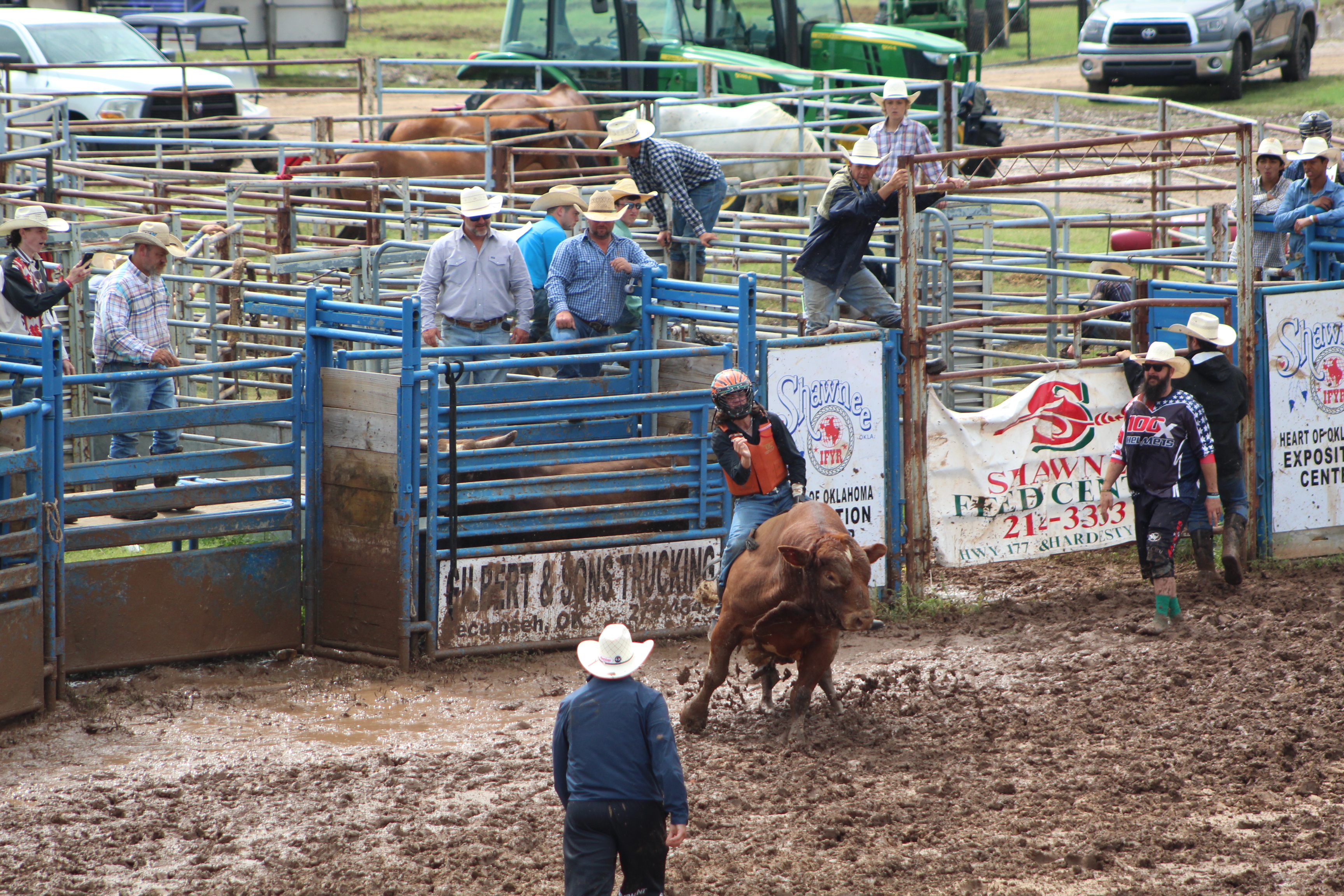 Ryker Butler of McLoud competes in bull riding at the IFYR on July 11.