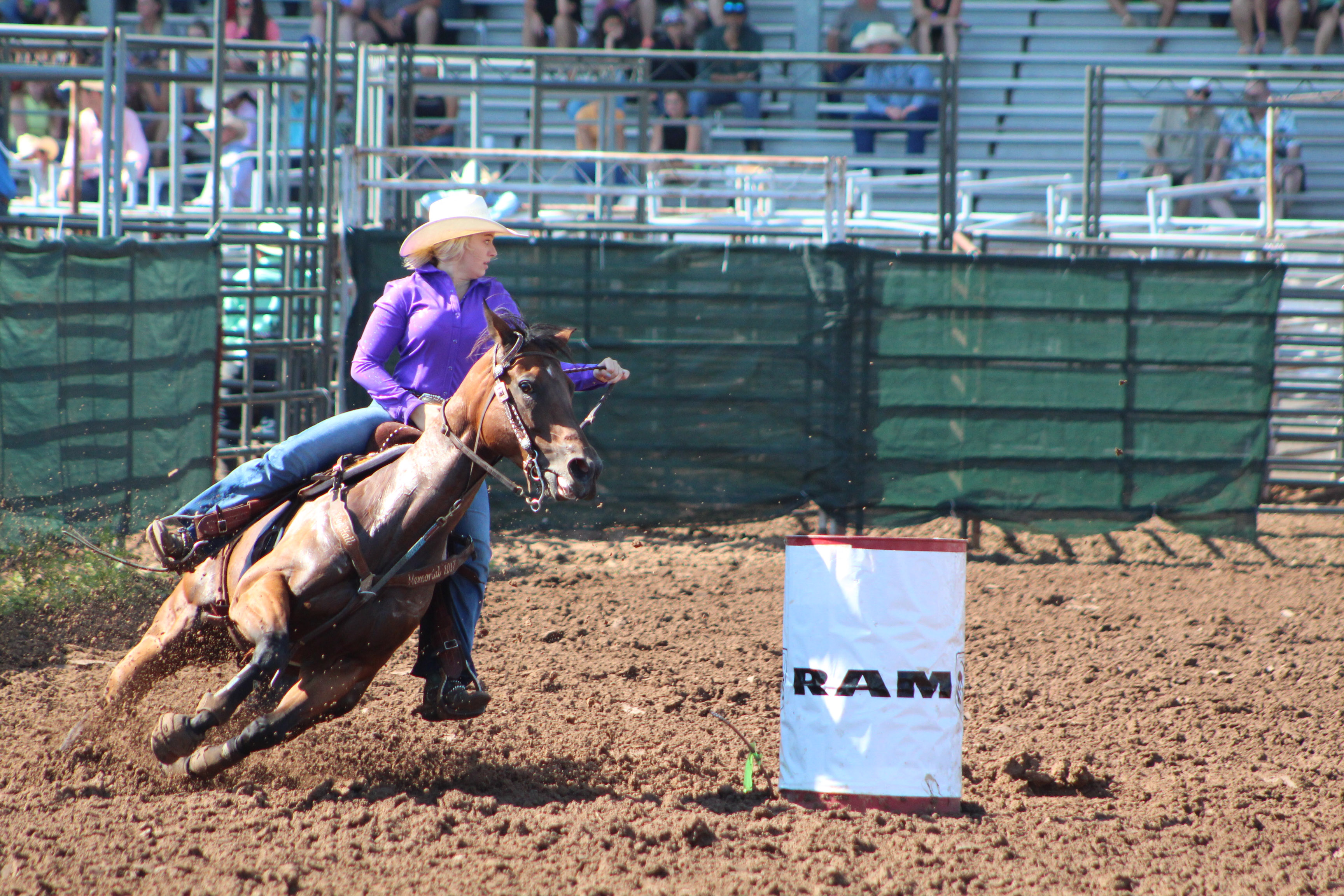 Matraya Haynes of Maud rounds the second barrel in the Barrel Racing event of the International Finals Youth Rodeo on the morning of July 10. Countywide & Sun/Natasha Dunagan