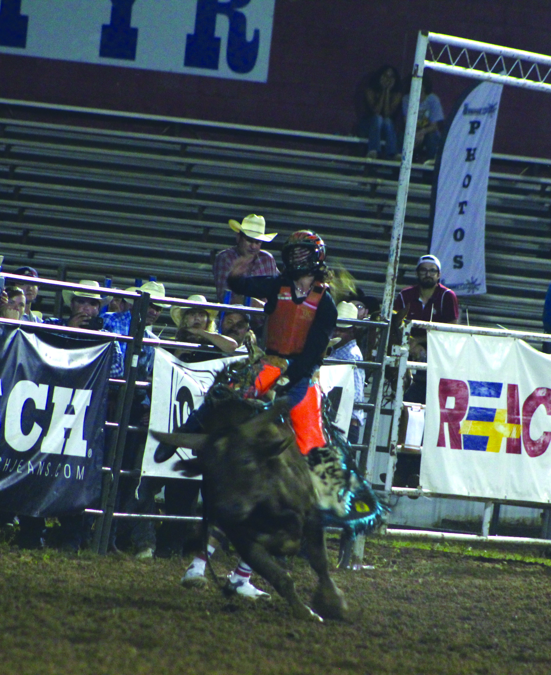 Ryker Butler of McLoud competes in bull riding at the IFYR on July 12. Countywide & Sun/Natasha Dunagan