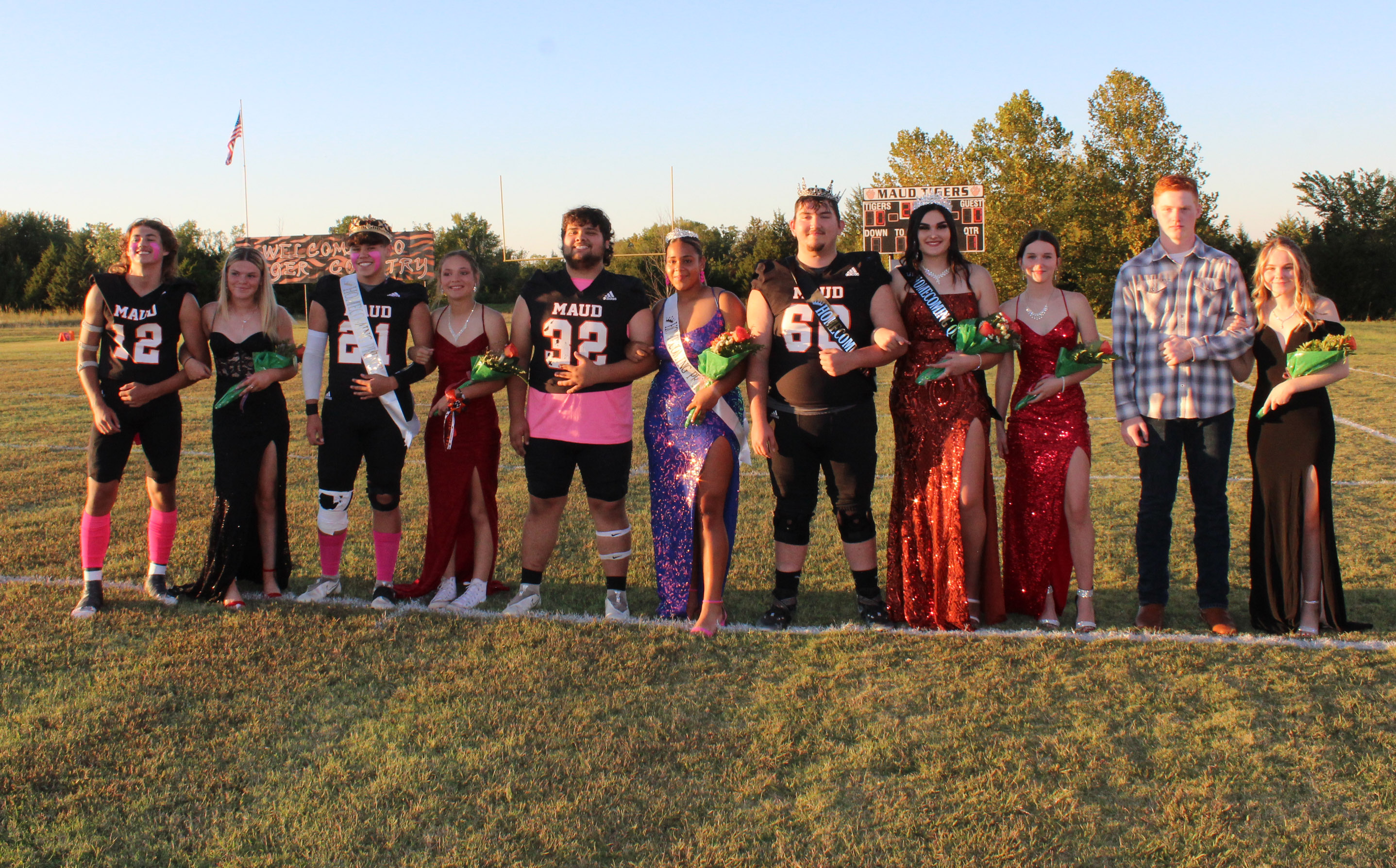 The Maud High School Fall Homecoming ceremonies were held on Oct. 5, with sophomore Beau Willis and junior Amerikus Street crowned Prince and Princess and seniors Korbyn Finch and Shelby Bowles crowned King and Queen. Shown, from left, are Evan Buxton, Makaylee Harrell, Willis, Kylee Collins, Jesse Siqueiros, Street, Finch, Bowles, Ruth Azlin, Cooper Nance and Micah House. Not shown is James Kerr. Countywide & Sun/Natasha Dunagan