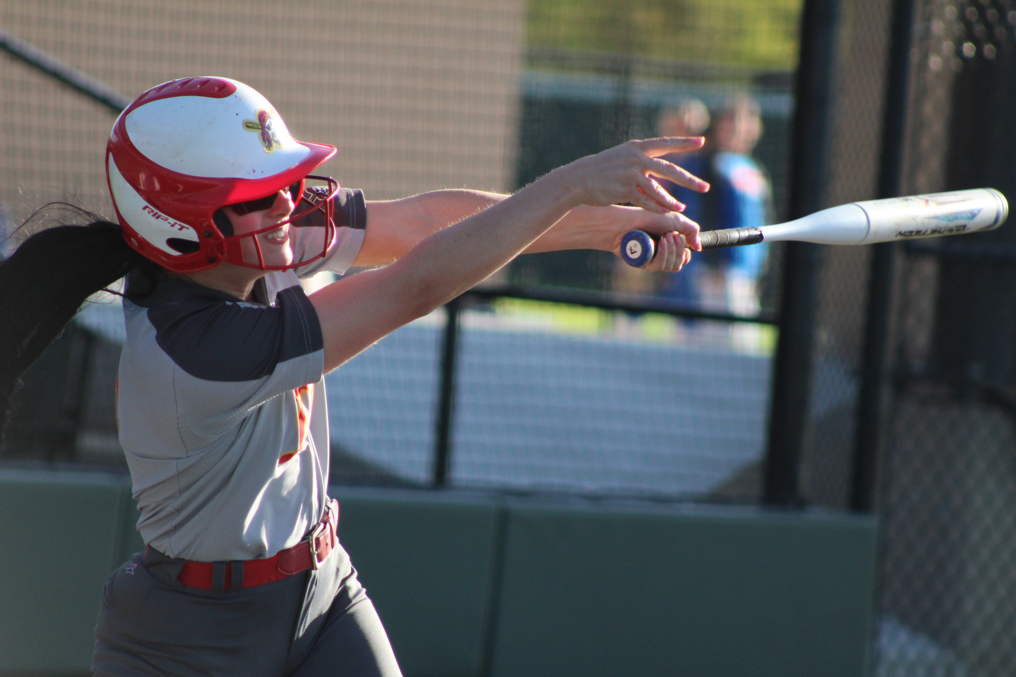 Dale’s Karsen Griggs sends the ball flying during the Dale Slowpitch Festival game against Choctaw on April 11 at FireLake Ball Fields. The Lady Pirates lost that game, 2-11, but they won with Union, 15-0, earlier that day, and they beat Binger-Oney, 11-2, on April 12. Countywide & Sun/Natasha Dunagan