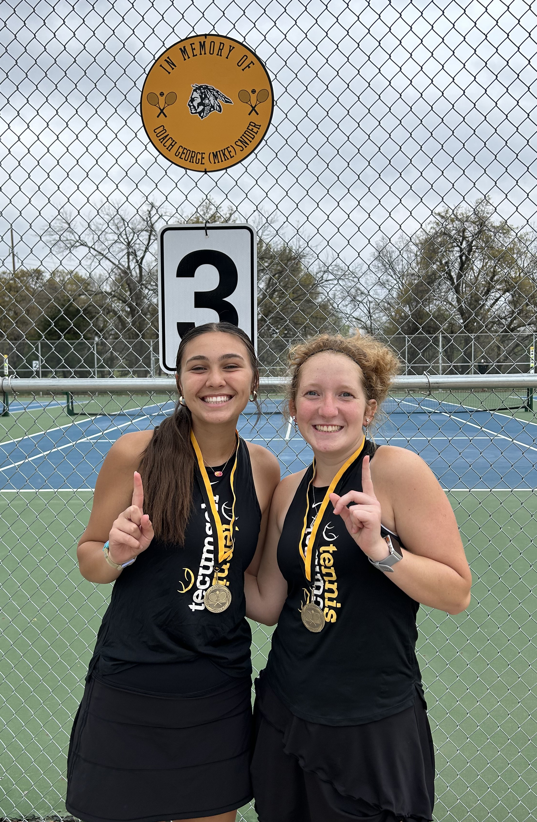 Tecumseh #1 Doubles Team, Jalee Meyers and Laycee Thoma, took first place at the Tecumseh Tennis Tournament on April 1. #2 Singles Amanda Magill placed second; #1 Singles Kyann Sells placed fourth; and #2 Doubles, Kalyn Bartmess and Lili Lowden, placed fourth. The THS Girls Tennis Team took second place out of eight schools. Photo provided.