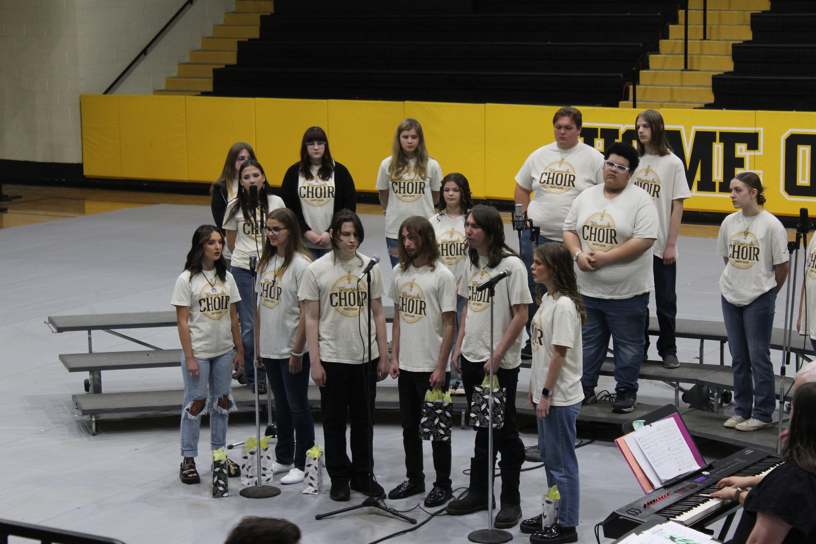 The Tecumseh Choir seniors sing "Hold Fast to Dreams" by Susan LaBarr during the Spring Concert on May 14. Shown, foreground from left, are Makenzi Stiles, Zoey Edwards, Brody Dunagan, Coalton Reece, Ryley Hogue and Calyn Harris. Both the Tecumseh Middle School and High School choirs performed that evening. Countywide & Sun/Natasha Dunagan