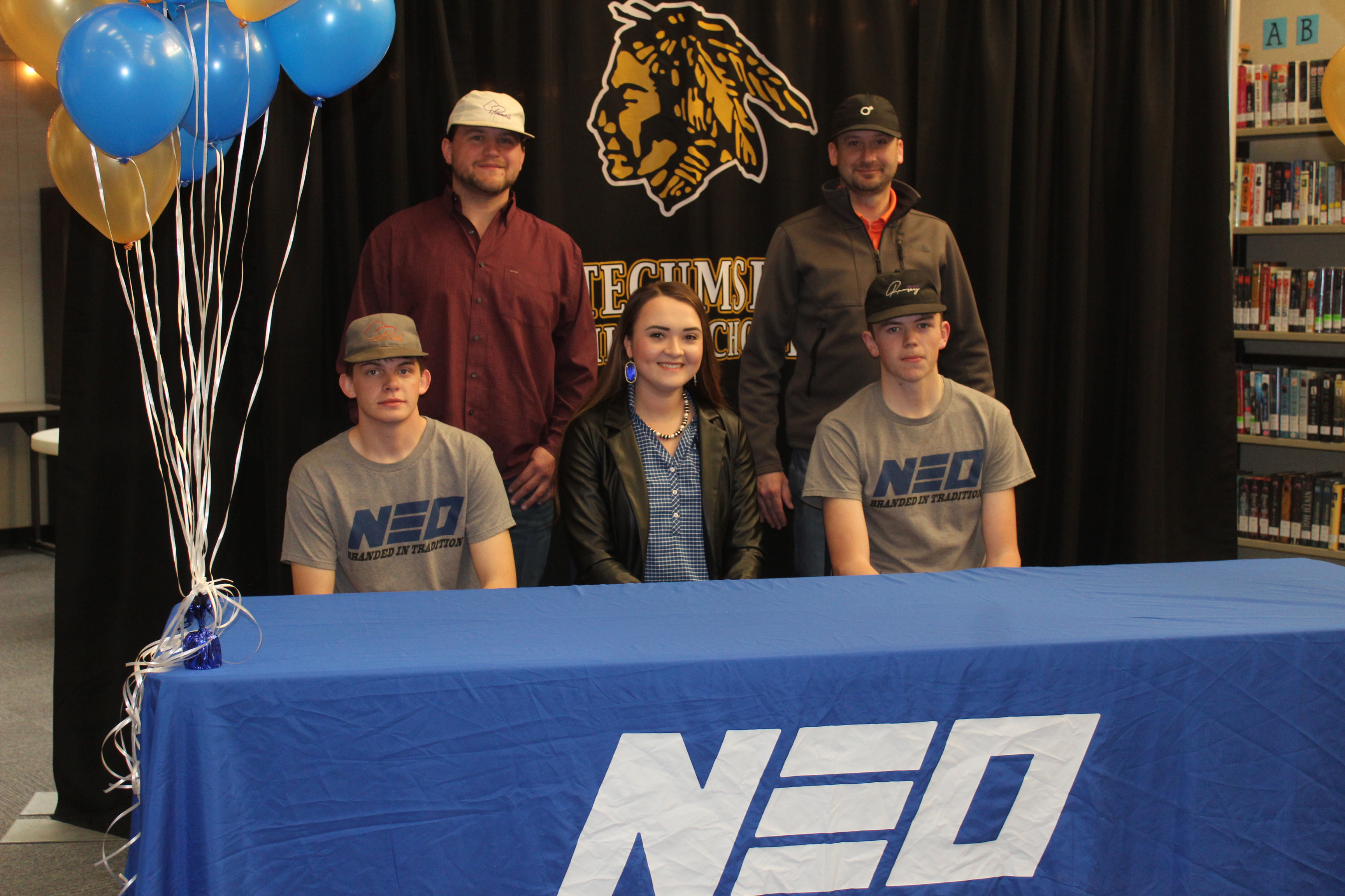 Tecumseh seniors Lane Steward and Austin Ramsey signed letters of intent on Feb. 25 for livestock judging at Northeastern Oklahoma A&M College in Miami. They are shown with NEO Livestock Judging Coach Mattie Haynes, center, THS Livestock Judging Coach Corey Pell and FFA Advisor Dodge Nichols. Pell said they have only had two other students to sign for livestock judging two years ago. "They have certainly put in the work to do it," said Pell of Steward and Ramsey. Countywide & Sun/Natasha Dunagan