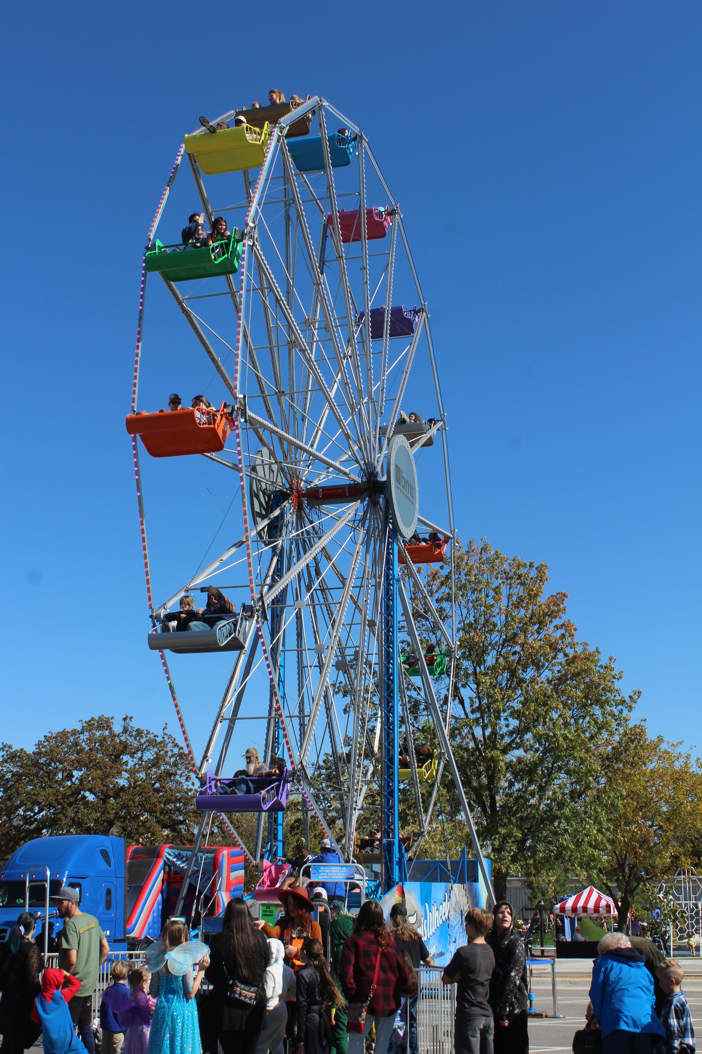 A ferris wheel was one of the attractions at the Shawnee Fall Fest at Woodland Veterans Park on Nov. 1. It was free to the public, as was the zipline, petting zoo, face painting, balloon creations and costume contests. The ferris wheel was rented from Ferris Wheel Rent in South Carolina courtesy of Pottawatomie County, Absentee Shawnee Tribe, Bison Federal Credit Union, Danfoss Power Solutions, Bison Metal Technologies and Citizen Potawatomi Nation. More than 1,400 people rode the ferris wheel.