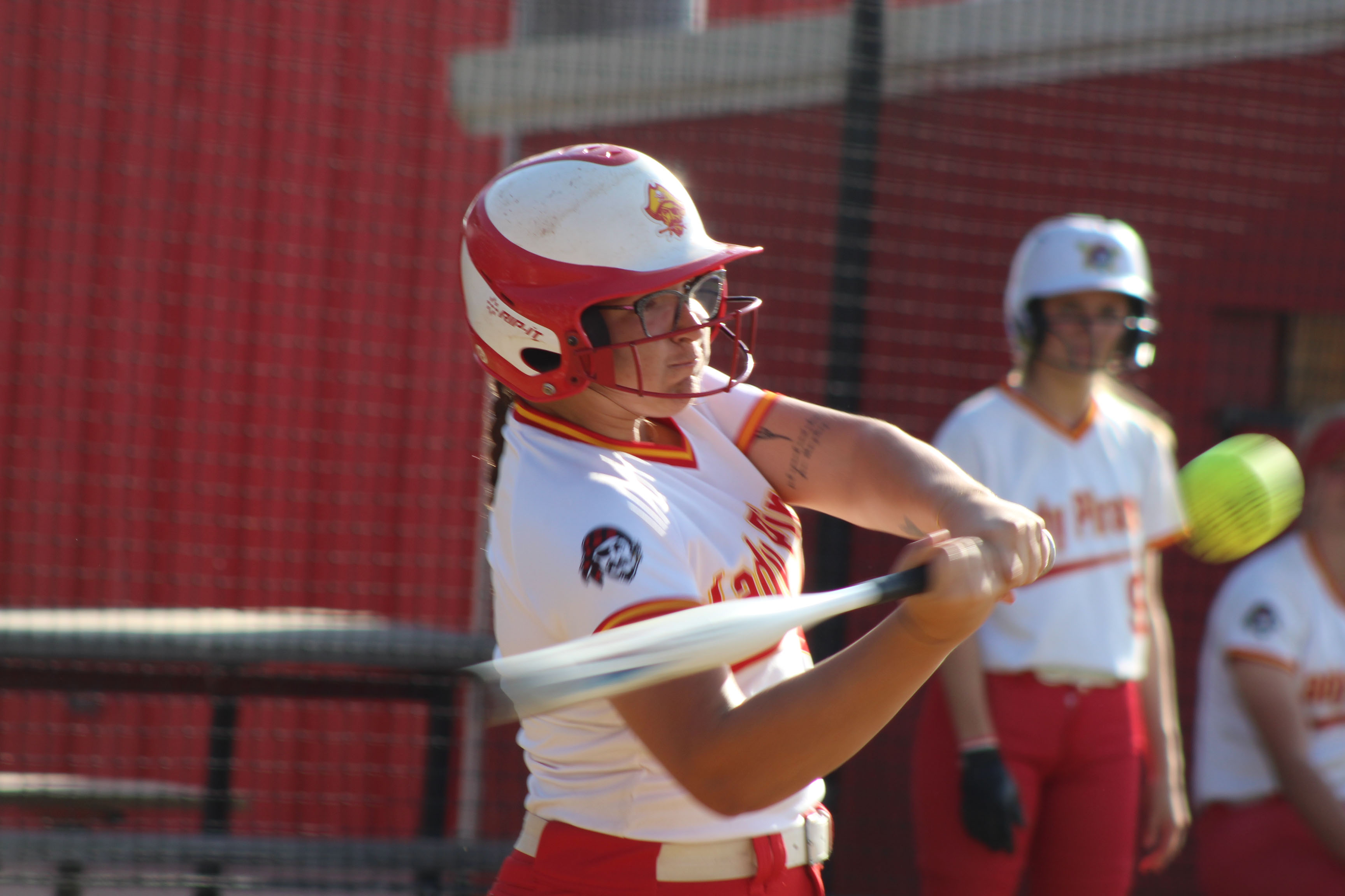 Dale senior Boo Herber prepares to hit a single in the March 30 home game against Washington. The Lady Pirates beat the Lady Warriors, 19-14, and they stomped Lexington, 15-0, on the same day. So far, their record for the season is 19-1. Photos by Natasha Dunagan, Countywide & Sun. Click on the camera banner ad below to see our photos from all the games! 