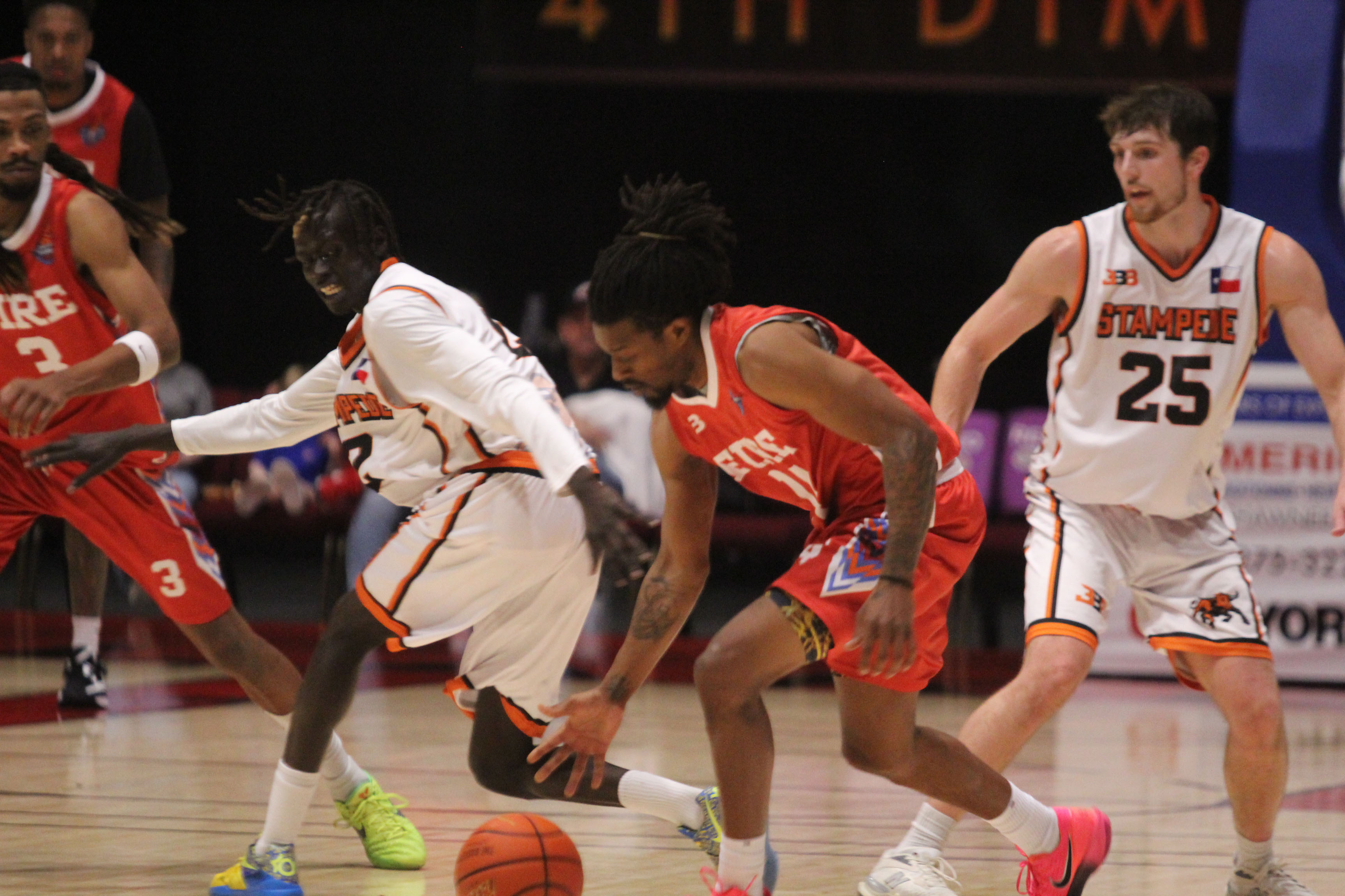 Potawatomi Fire guard Jahmal McMurray gets caught stealing the ball, before adding two points, during the April 3 home game against the Dallas Stampede. The Fire were victorious, with a final score of 131-89. Photos by Natasha Dunagan, Countywide & Sun. Click on the camera banner ad below to see all our photos from the game!