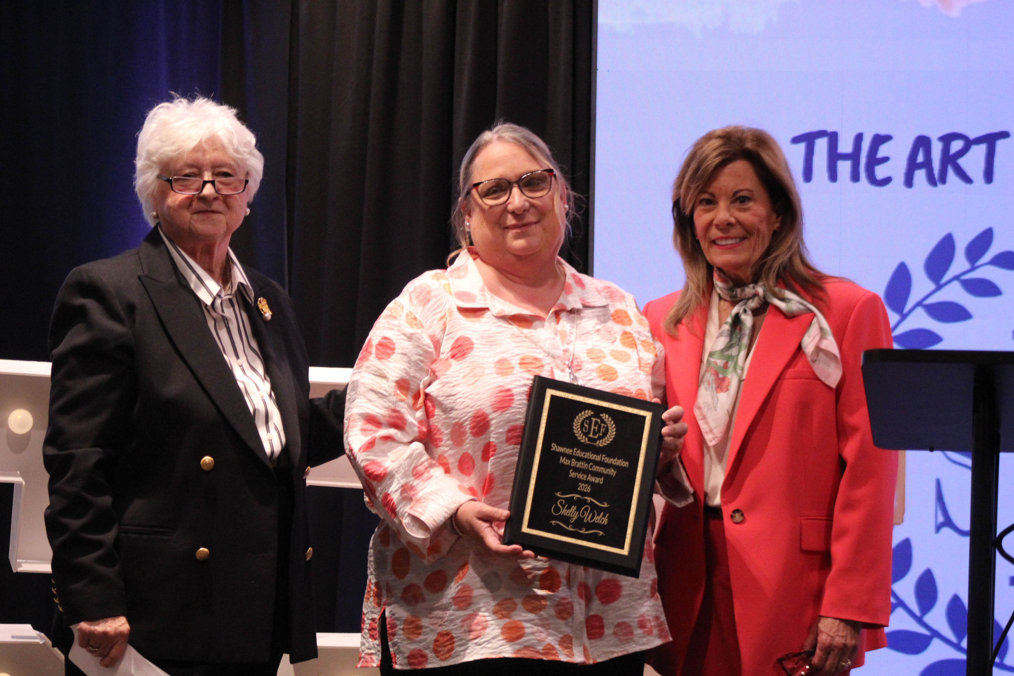 Shelly Welch, center, accepts the Shawnee Educational Foundation Max Brattin Award for Excellence in Education and Community during the SEF Banquet, held at OBU on March 26. Also shown are former Max Brattin Award recipient Marilyn Bradford, left, and SEF Board President Sheril Payne. Photos by Natasha Dunagan, Countywide & Sun
