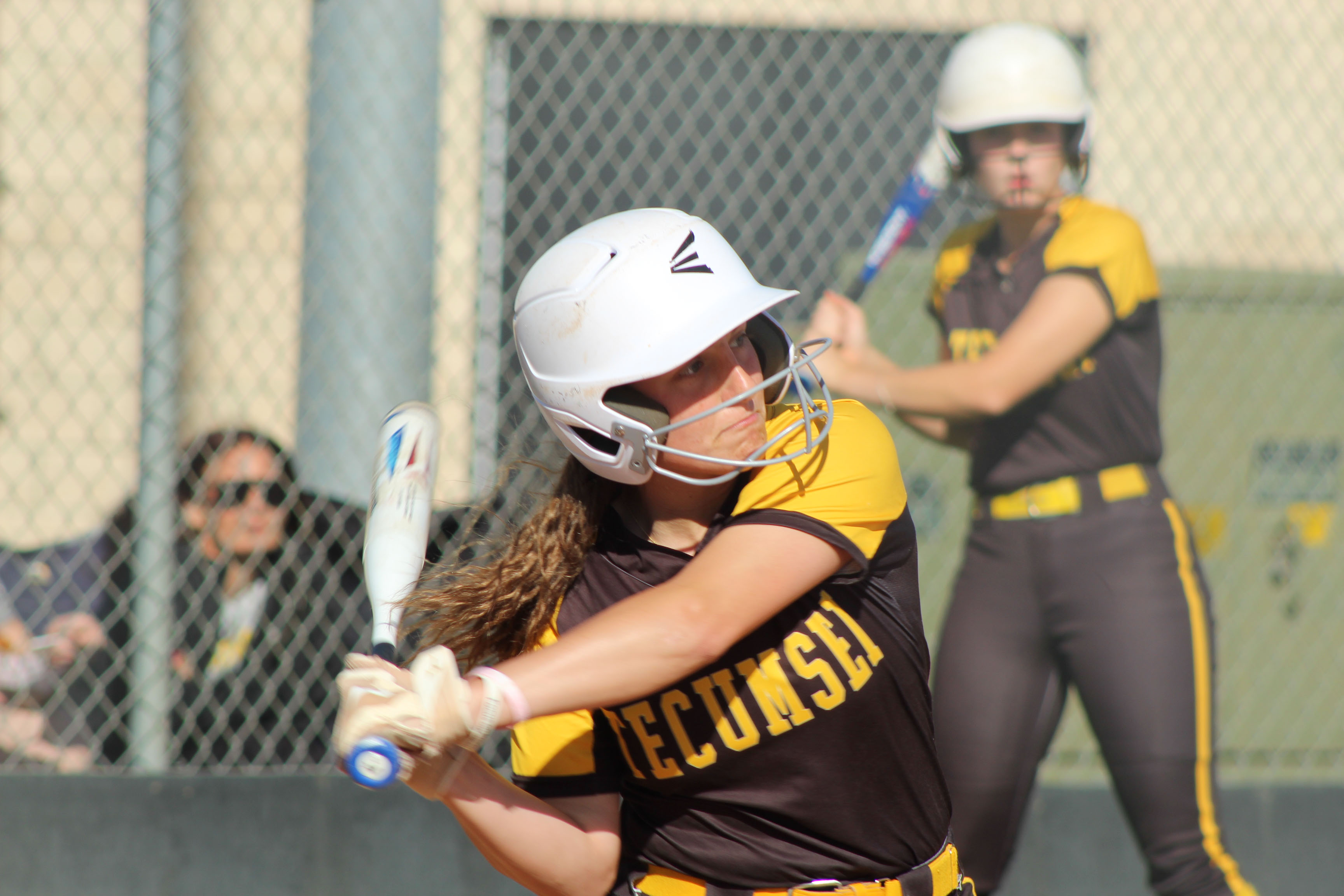 Tecumseh senior Cadence Leba swings for a single during the first inning of the home game against McLoud on April 7. Natasha Dunagan, Countywide & Sun
