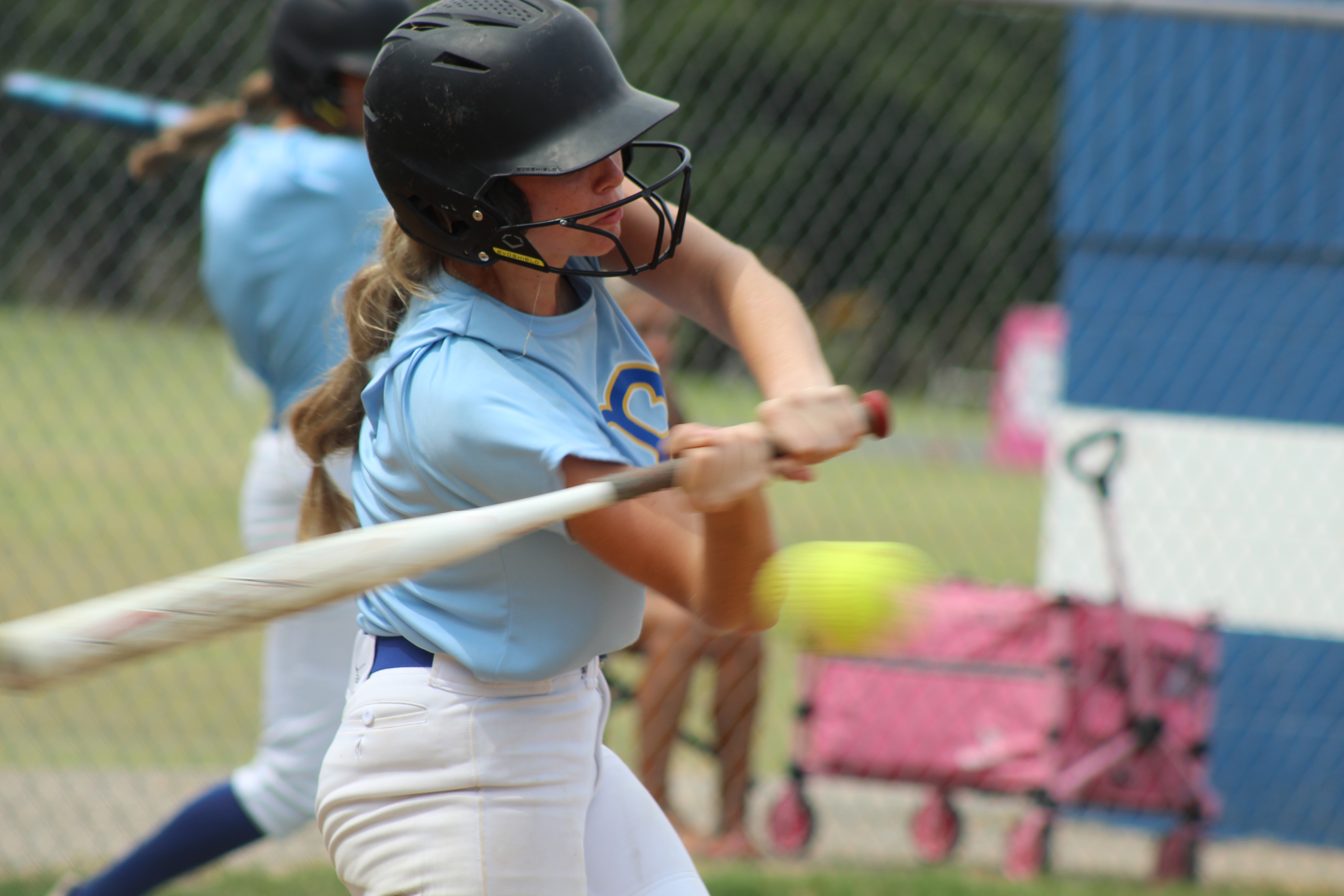 Bethel senior Kinley Anthony takes her turn at bat during the scrimmage with Harrah on Aug. 6. The Lady Wildcats began their season at home against Newcastle on Mon., Aug. 10. Photos by Natasha Dunagan, Countywide & Sun