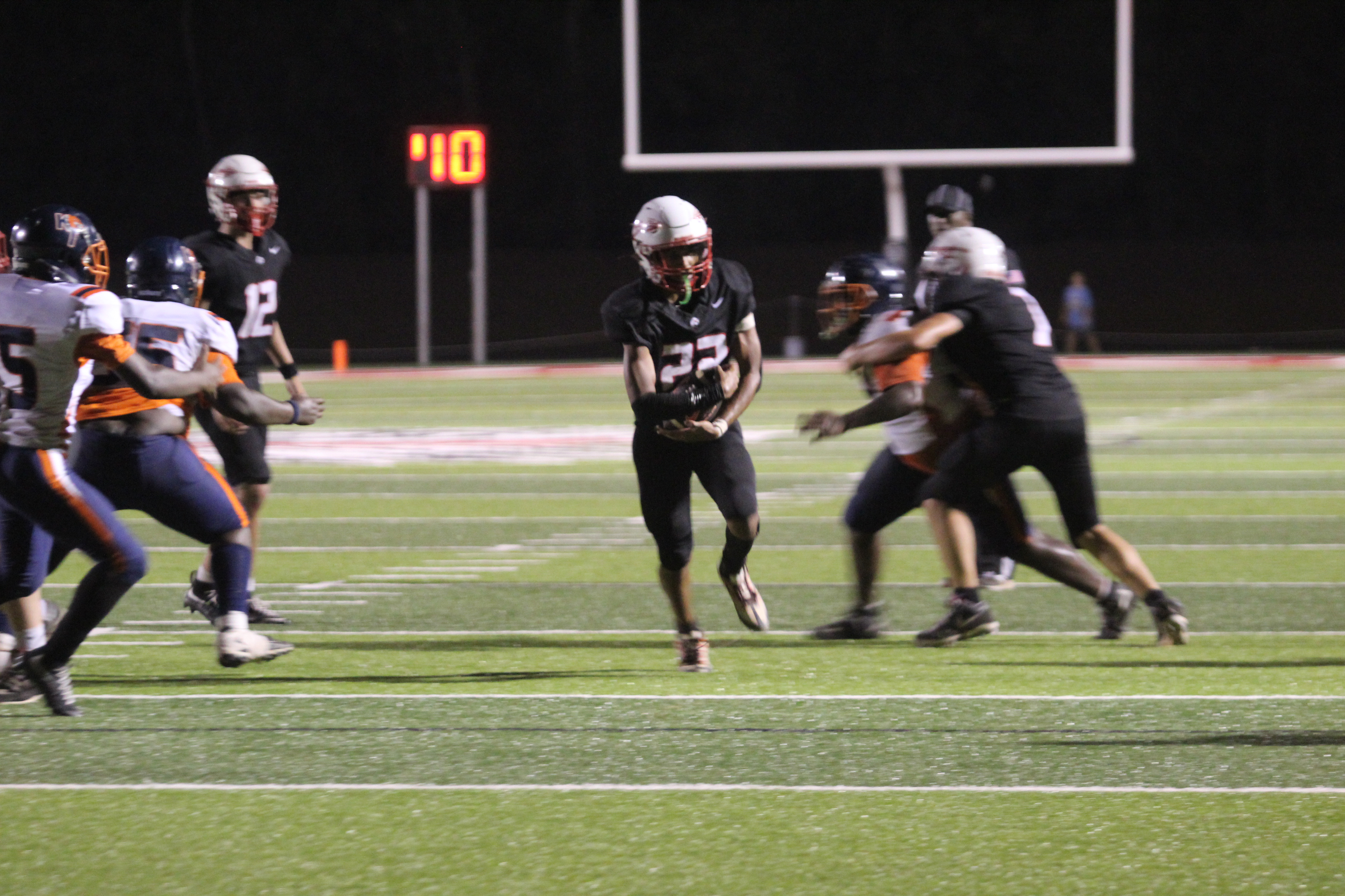 McLoud sophomore Marcus McKee starts his run on the way to a touchdown.