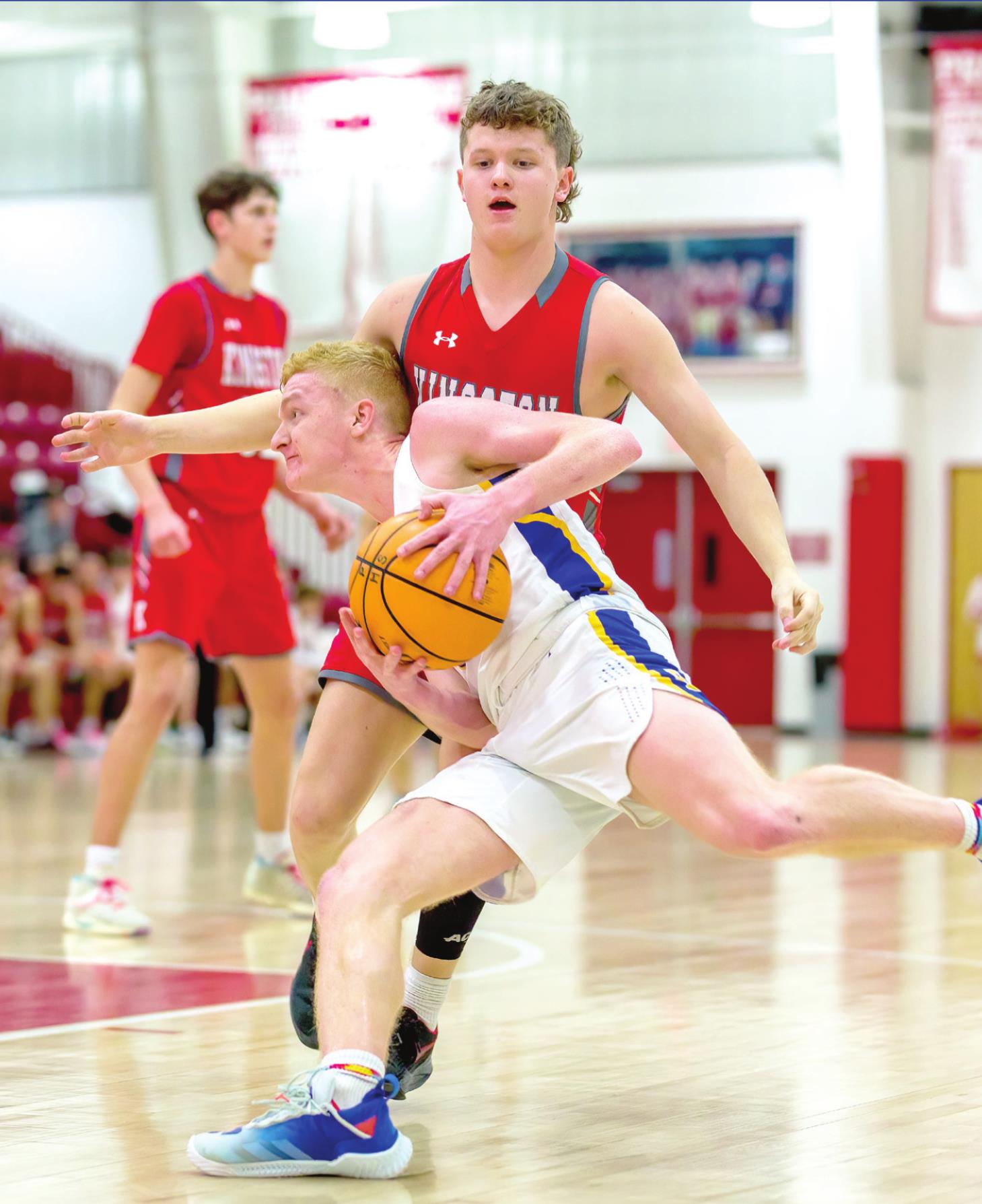 Bethel senior Jace Stewart dodges in front of a Kingston player during the Class 3A Regional game at Prague on March 1. The Bethel Wildcats won that game, 51-48. Photo provided by Richelle Treece.