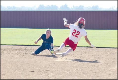 Taylor Boles gets the out at 2nd as Gracee Waller tries to slide in. Countywide &amp; Sun/Julie Talton