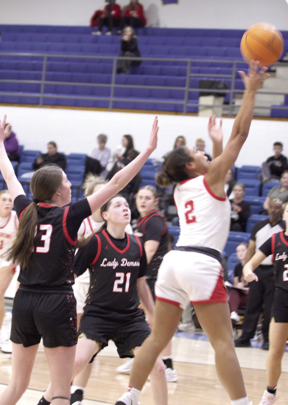 McLoud's Claire Mapira puts up a shot during the game against Perkins-Tryon in the Bethel First United Basketball Classic on Dec. 11. The Lady Redskins won that game, 70-25; beat Blanchard, 64-36; and bested Bethel, 63-41, to take first in the three-day tournament. According to a McLoud Athletics Facebook post, Mapira was named MVP of the tournament and to the All-Tournament Team. Natasha Dunagan, Countywide &amp; Sun