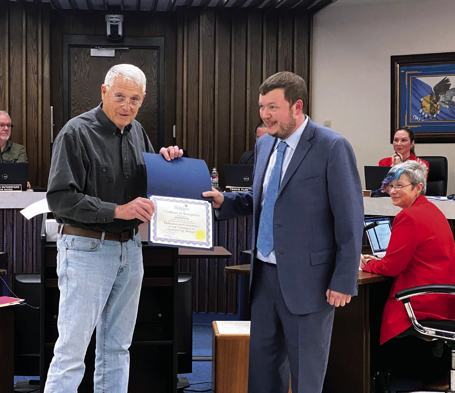 Shawnee Mayor Ed Bolt says thank you to Assistant City Manager Jacob Foos for always being willing to find the solutions. Countywide &amp; Sun/Suzie Campbell