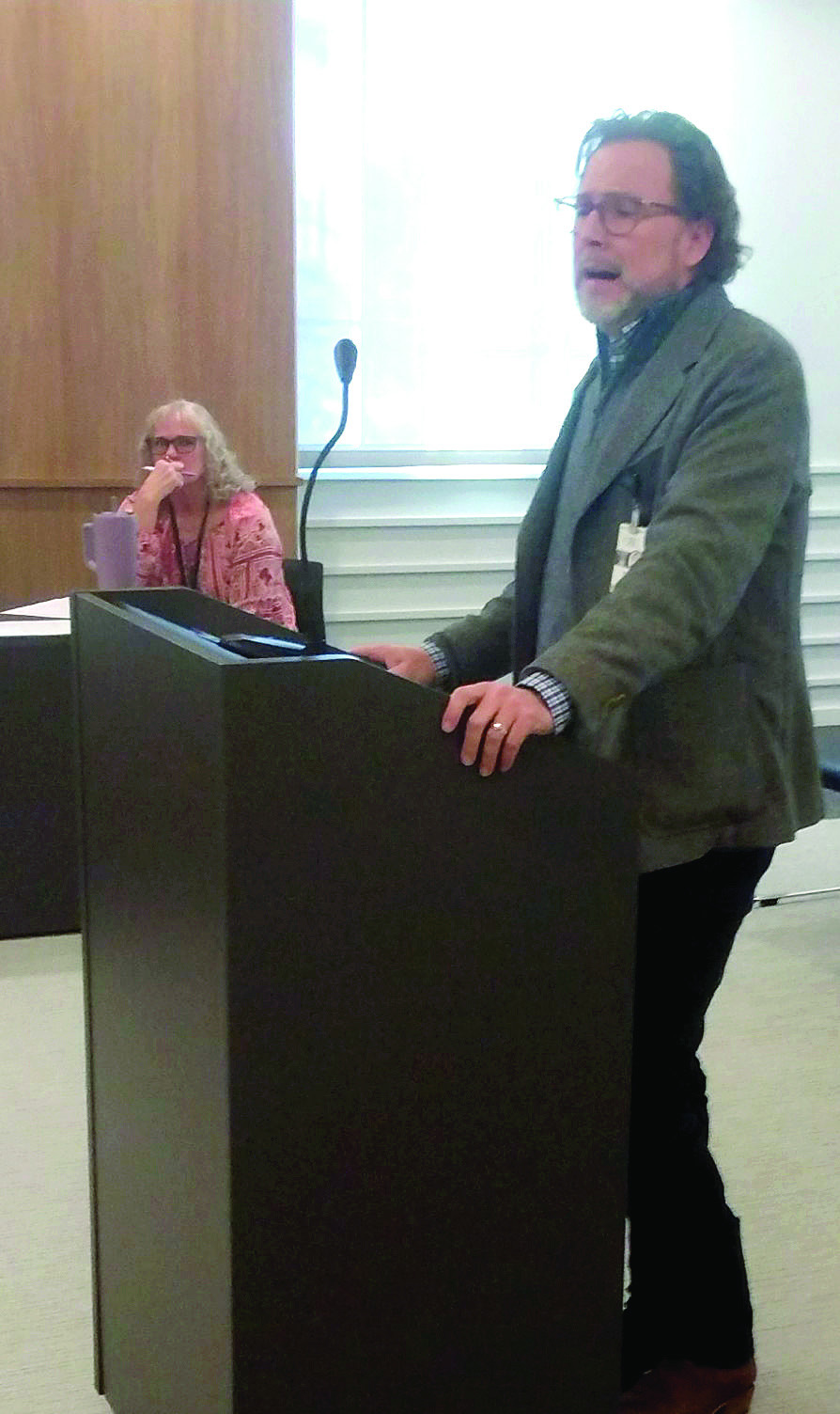 Oklahoma Baptist University President Dr. Heath Thomas addresses the Pottawatomie County Board of County Commissioners, requesting funds for the a new engineering program at OBU. Countywide &amp; Sun/ Bill Rooth
