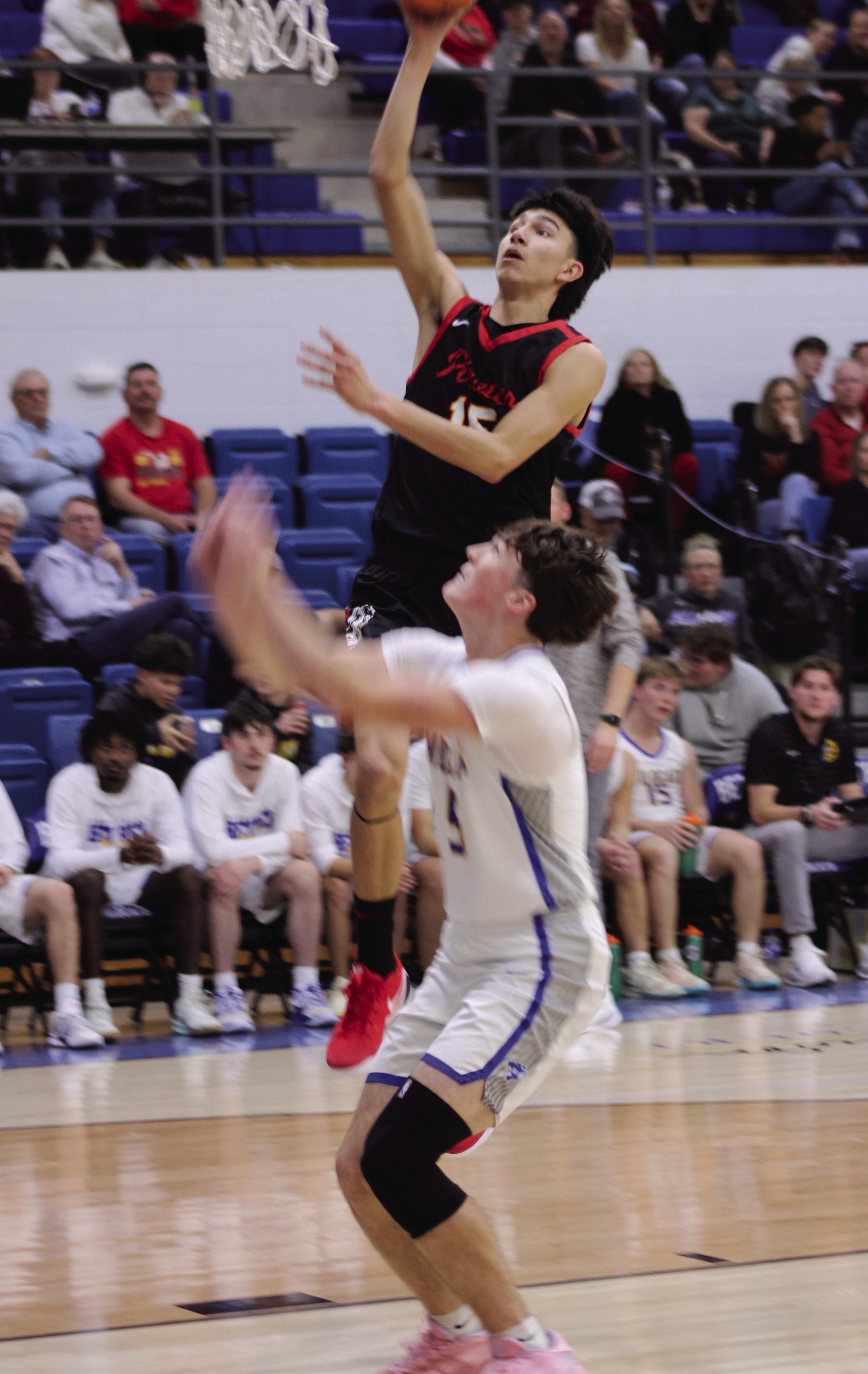 Dale junior Keiton Hill tries for two points, as Bethel senior Zack Jennings prepares to catch the rebound, during the second quarter of the Jan. 20 Wildcats home game. The Pirates won 92-34. Natasha Dunagan, Countywide &amp; Sun