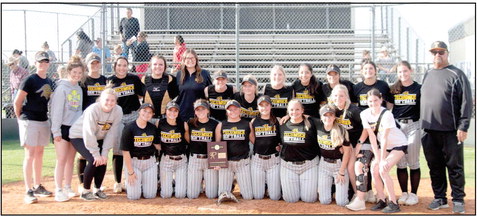 The Tecumseh Lady Savages Slow Pitch Team and their coaches pose after winning the Class 5A District Tournament, held at Tecumseh on April 20. They played two games against Little Axe and won both, 12-4 and 9-0. Photo provided by Kenetta Lisenbee.
