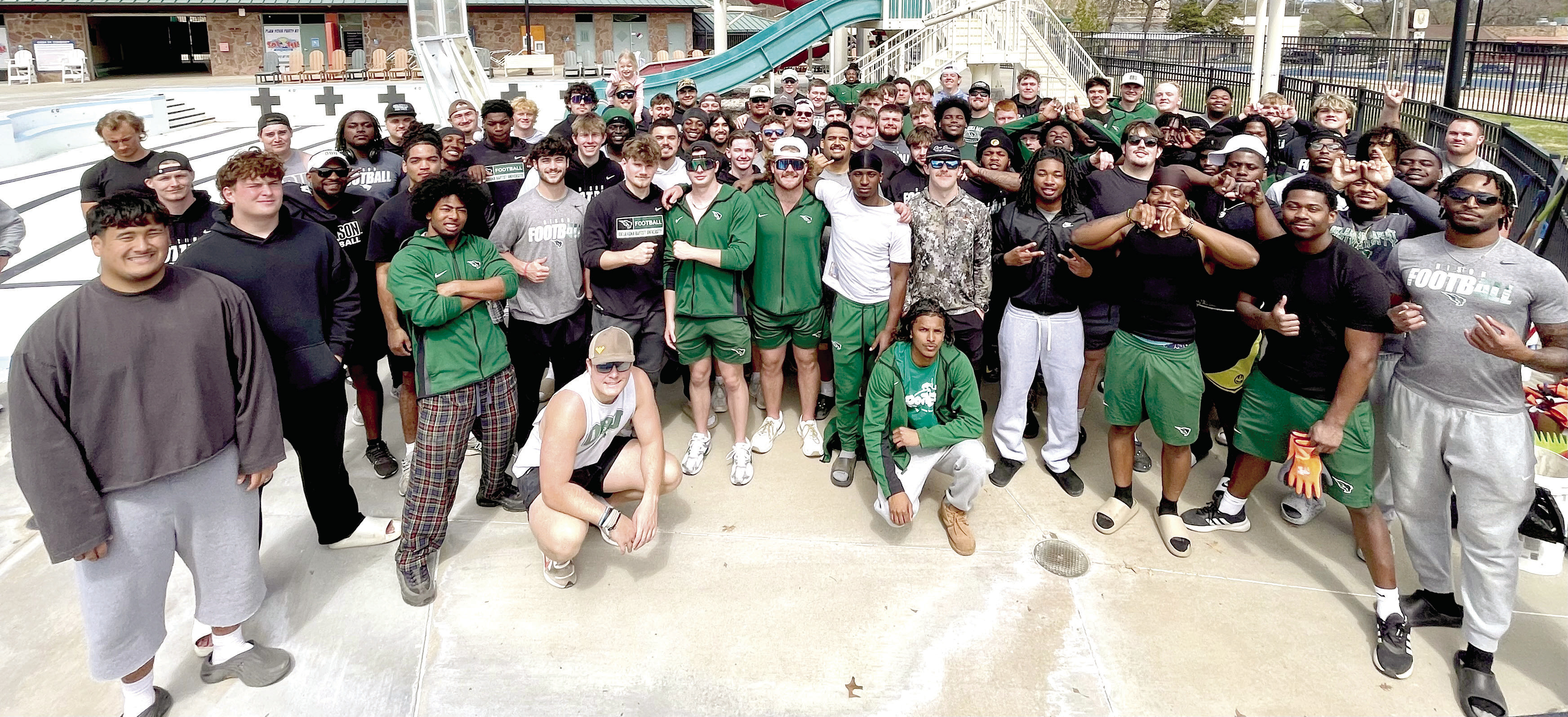 OBU Football assisted the Shawnee Parks Department in a clean-up adventure of the rock beds and pools at the Splash Waterpark. Photo Provided