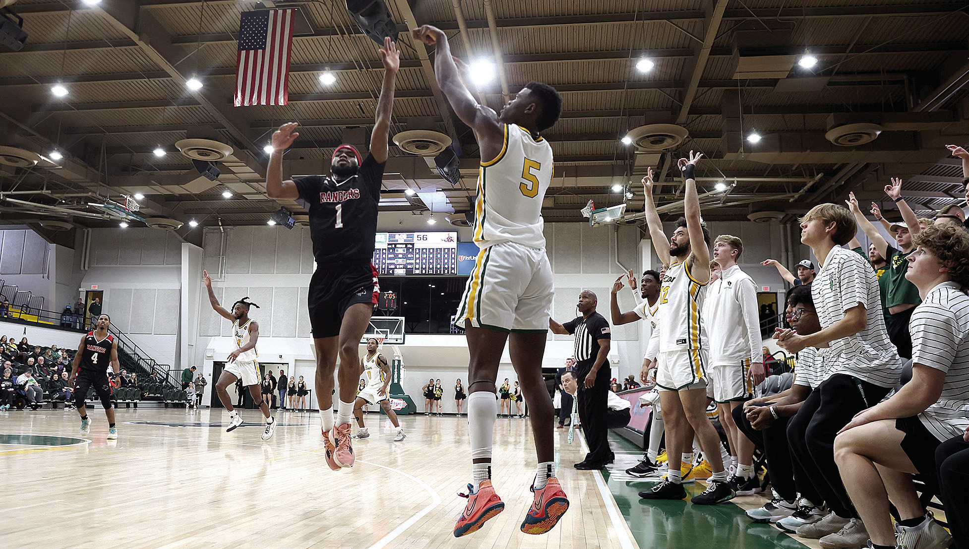 Oklahoma Baptist University’s junior Ricky Brown launches a shot from outside the 3-point circle. Photo provided