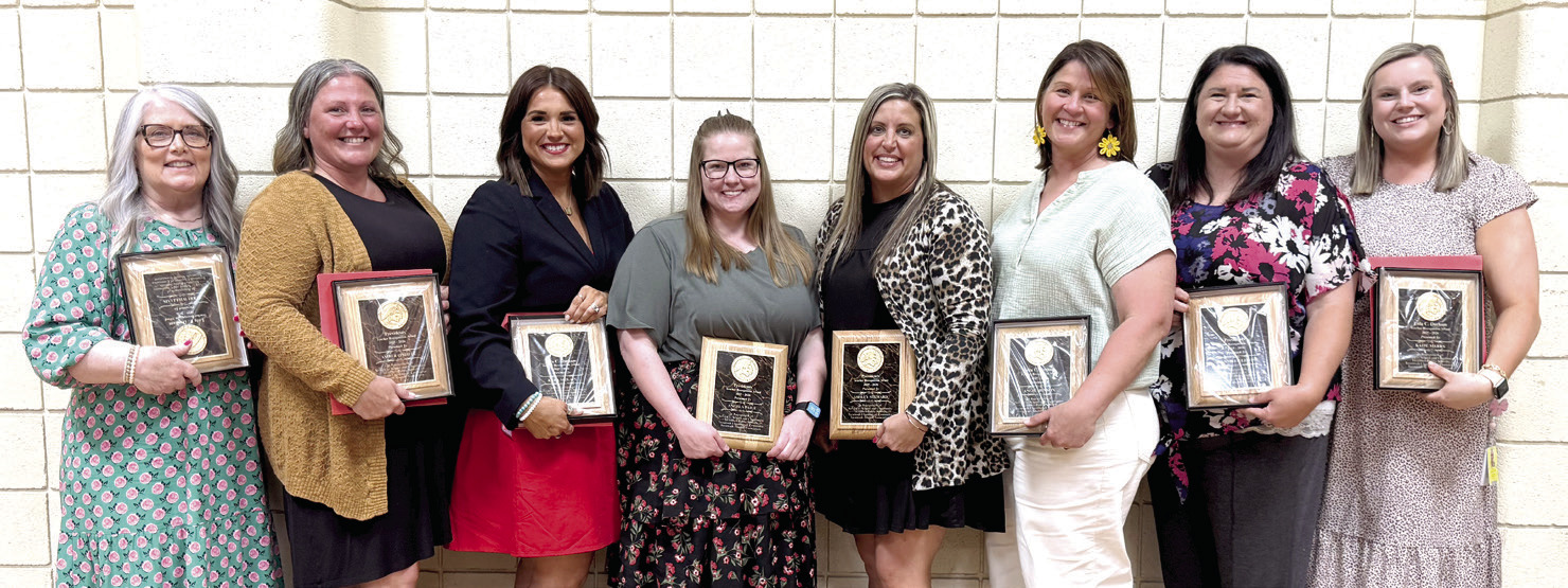 Terri Williams, Amber O'Shell, Kara McLain, Angela Paige, Ashley Steward, Angie Henson, Jennifer Lewis and Katie Marrs were honored at the Tecumseh Chamber of Commerce Teacher Luncheon on April 21. Photos by Julie Talton, Countywide & Sun