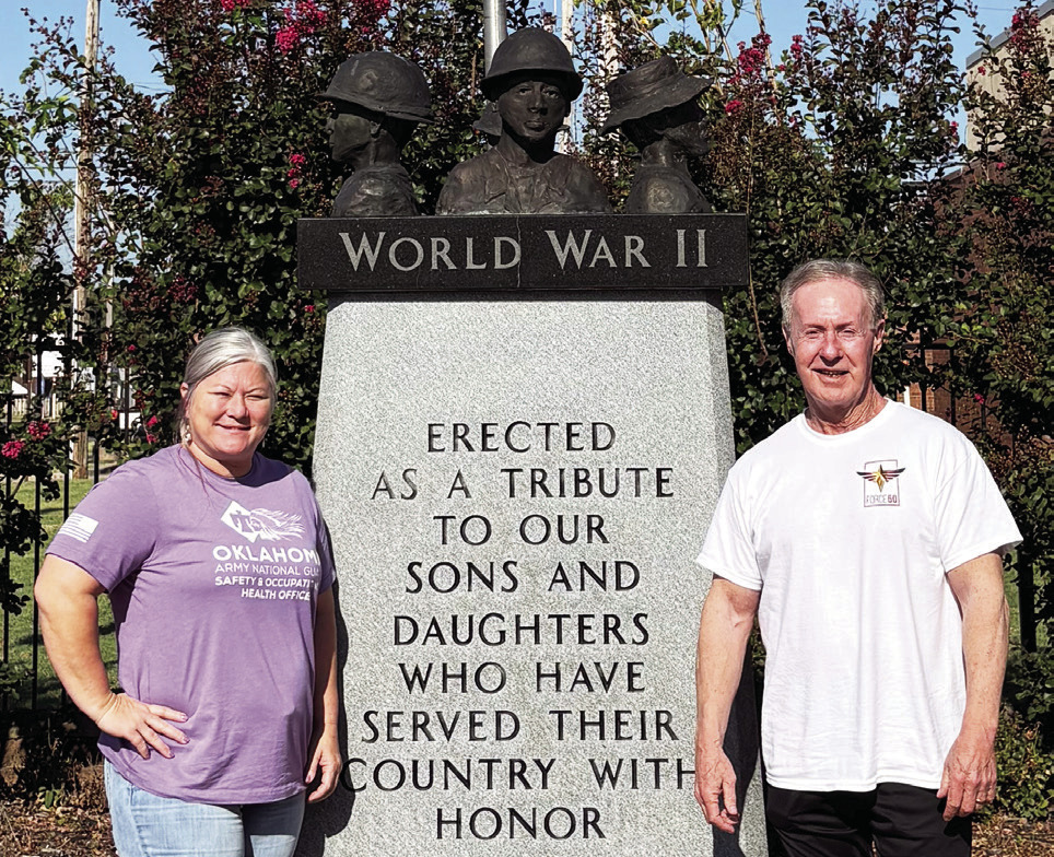Tecumseh Chamber President, Kim Elliott poses next to Force 50 Project Coordinator Pete Reed, MAJ (Ret) . Teccumseh was stop 22 of 100 for the 100 towns in 100 days funding campaign that will encompass all 77 counties. Photo Provided