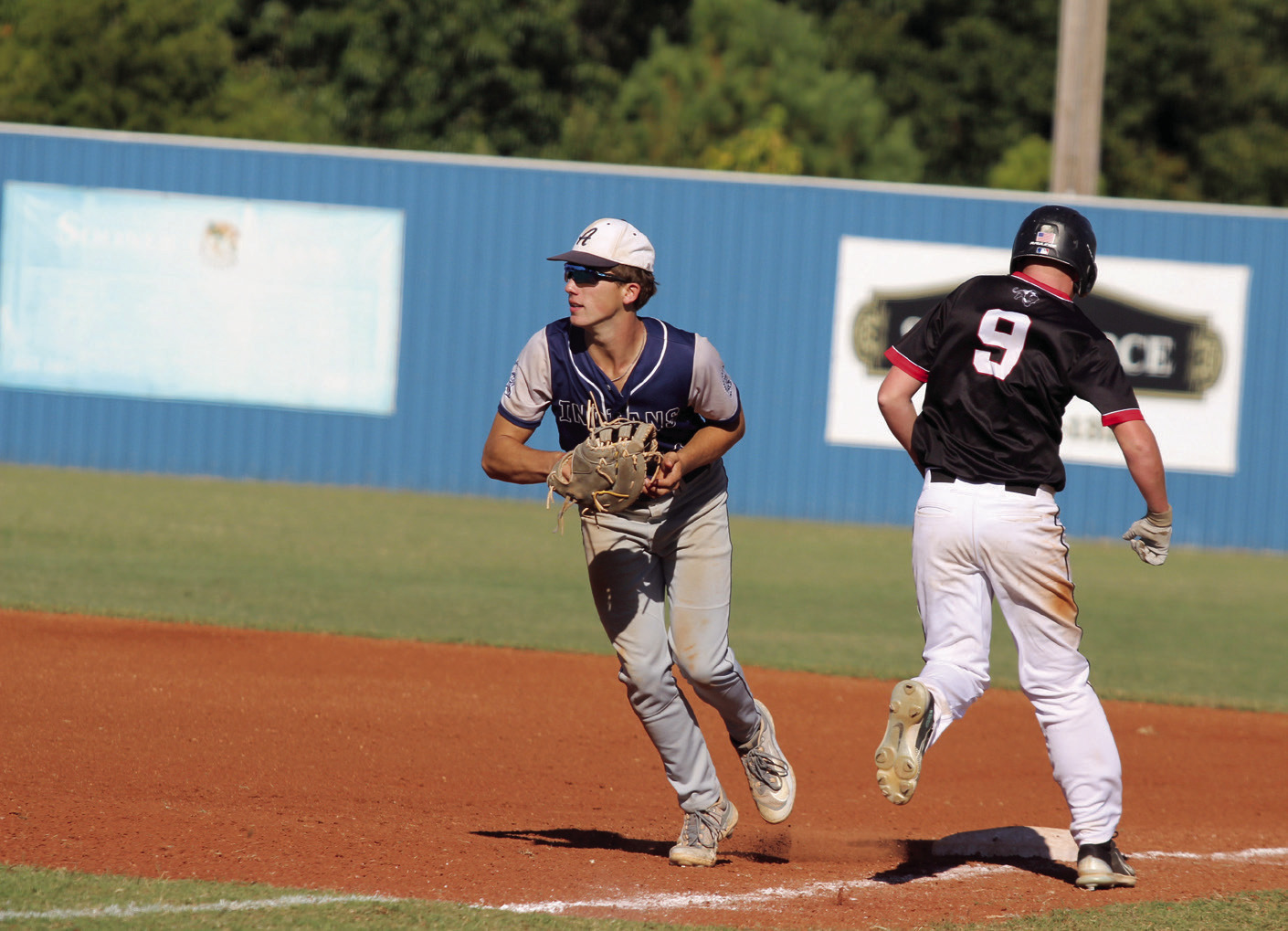 Asher sophomore Hudson Skender makes the catch at first base during the Sept. 26 Class B District game with Lookeba-Sickles. The Indians won that game, 12-0, as well as the game with Mc-Curtain, 18-0. On Sept. 27, the districts continued, and Asher beat Lookeba-Sickles again, 11-0. The Indians will face off with Mill Creek in regional play today (Oct. 3) at 4 pm in Boswell. If they win the second game at 6 pm, they will advance to the State Tournament. Countywide &amp; Sun/Natasha Dunagan