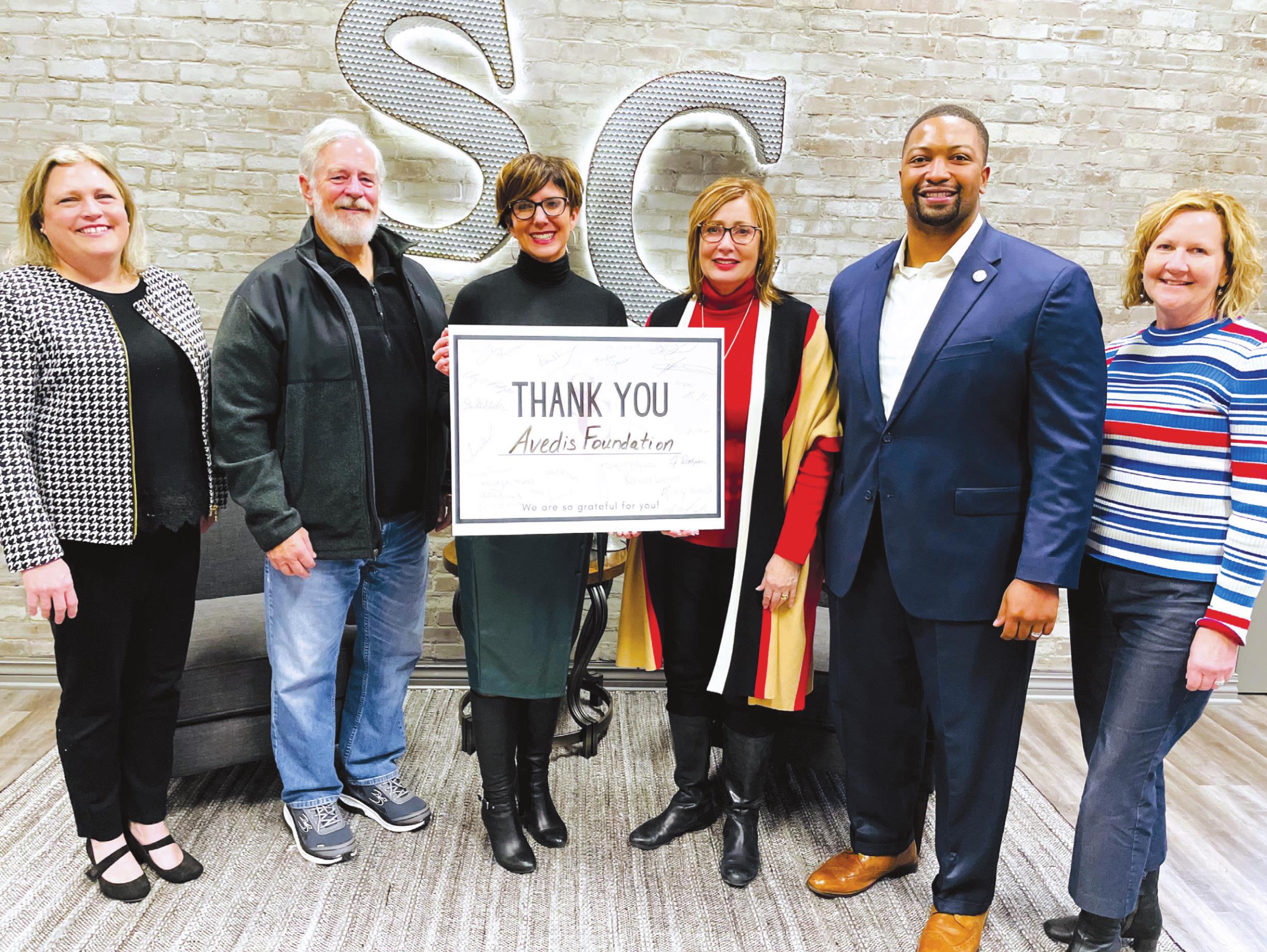 Pictured from left are Tracy Meeuwsen, Program Director Avedis Foundation; Dr. Steve Trotter, Board Member Avedis Foundation; Tina Hanna, Executive Director South Central Industries; Kathy Laster, Ph.D. President &amp; CEO Avedis Foundation; Josh L. Trimble, Board Member Avedis Foundation; and Audrey Seeliger, External Relations-Special Events Director Avedis Foundation