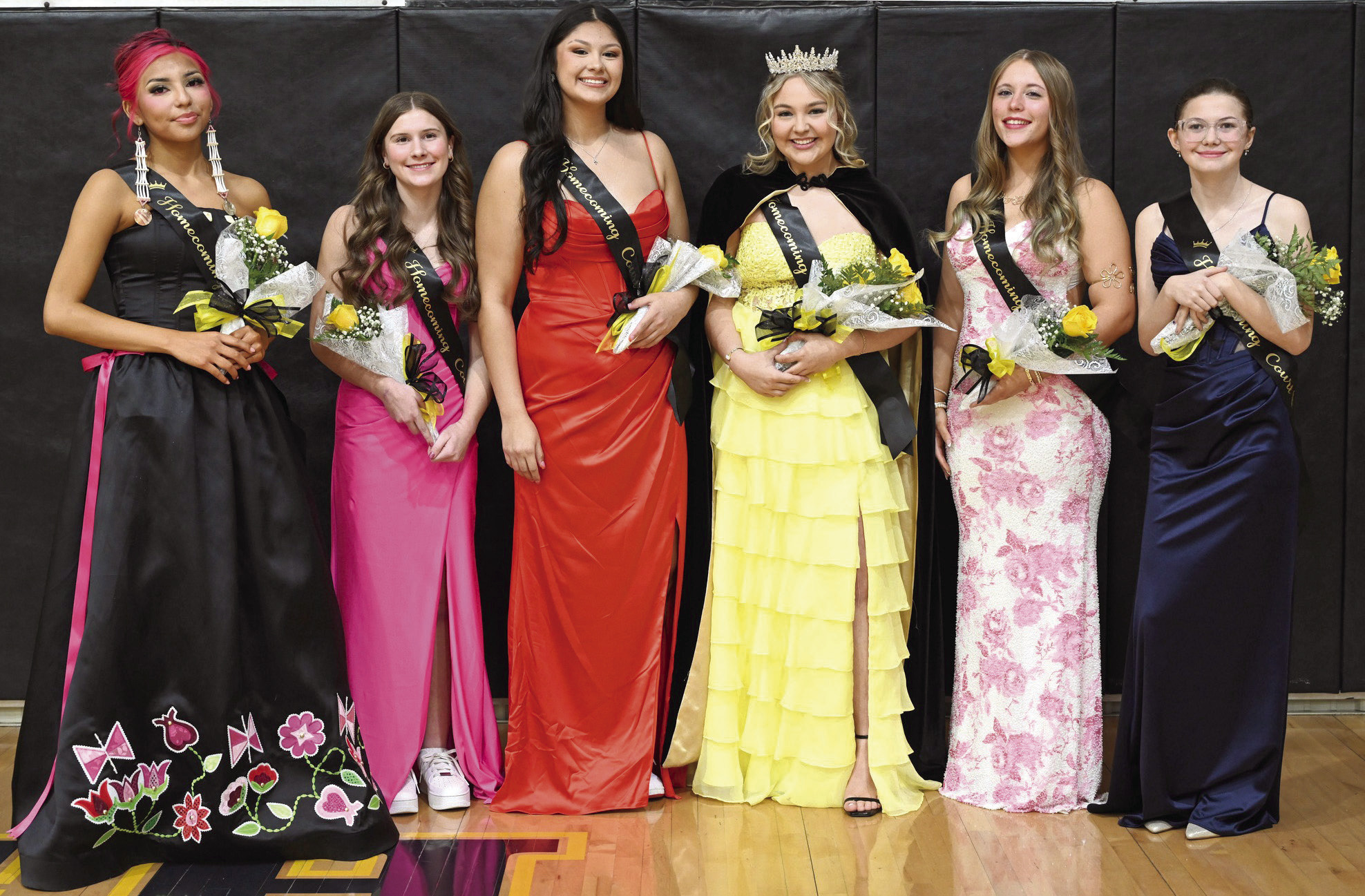 Tecumseh High School held their Basketball Homecoming on Jan. 30. Shown, from left, are junior Livia FourHorns, sophomore Sosi Mitchell, senior Sadie Winlock, senior and Queen Madison Giaudrone, senior Brooklyn Bertram, and freshman Kate Pearcy. Photo courtesy of Kenetta Lisenbee