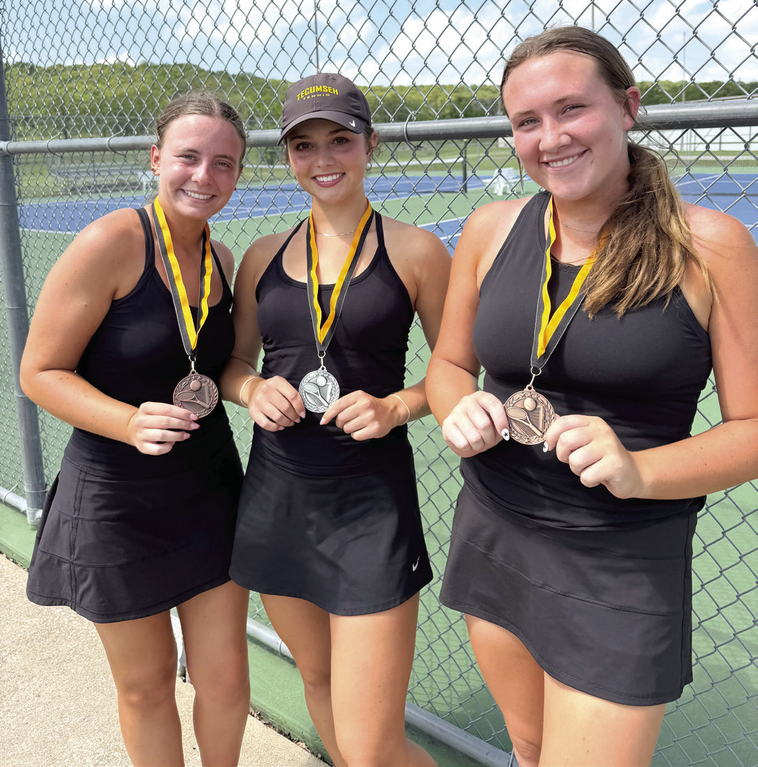 The Tecumseh Tennis Lady Savages' team placed fourth at the Henryetta Tournament on April 16. See full caption below. Photo courtesy of Jennifer McKnight