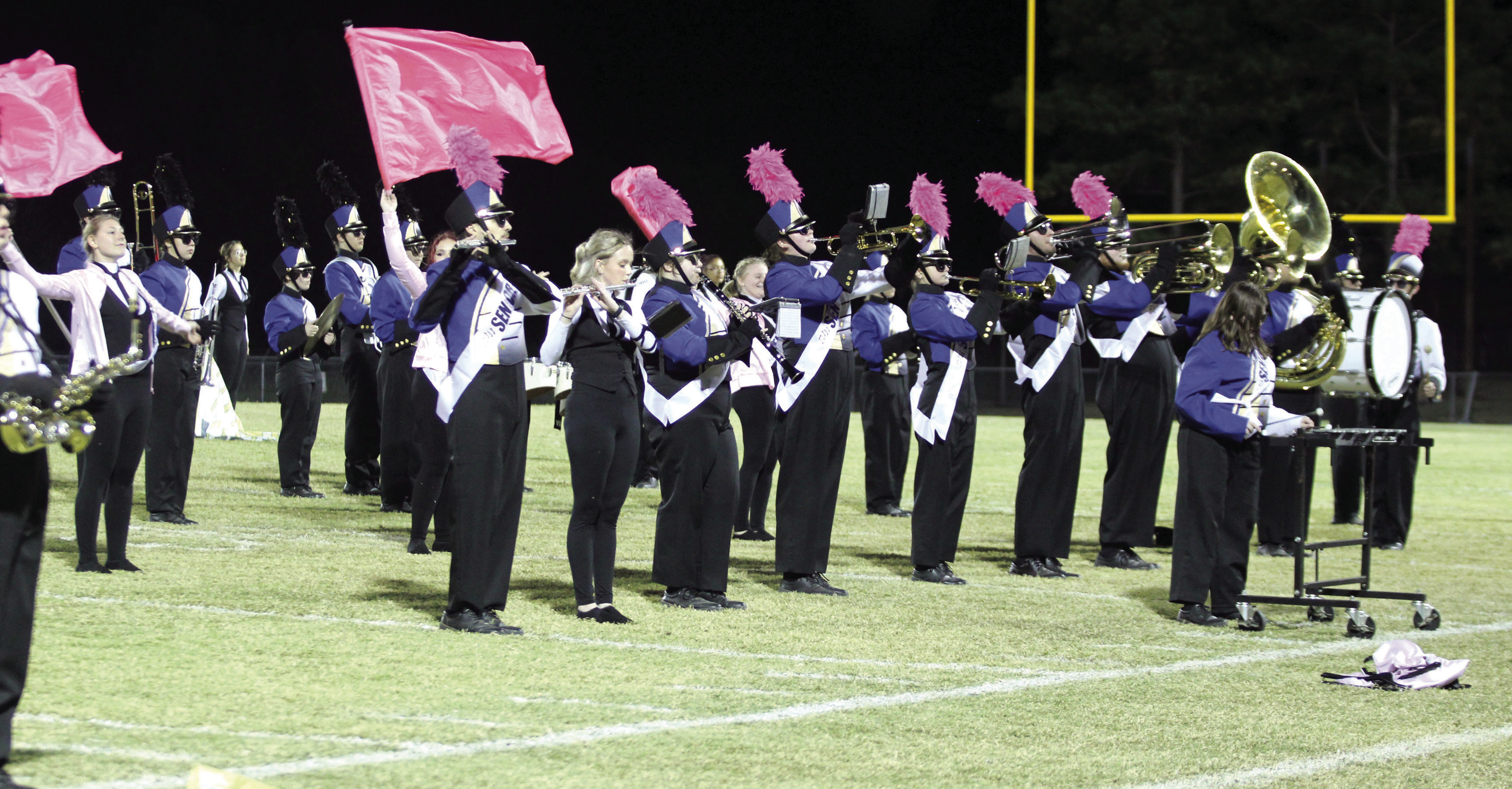 The Bethel High School 2025 seniors in the Pride of Bethel Marching Band play “We Go Together” from “Grease” for their final halftime performance, during the district home game, Oct. 25. Bethel’s Senior Night ceremony was held before the game. Countywide & Sun/Natasha Dunagan