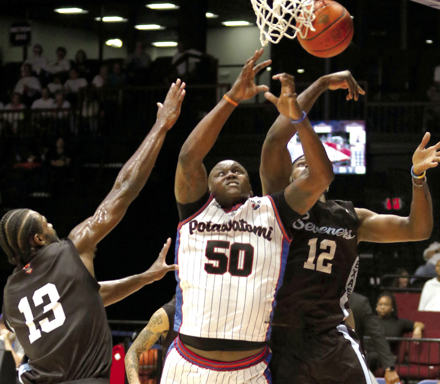 Paul Harrison, of the Potawatomi Fire, goes to the basket in the Central Conference Finals on June 8. Photo courtesy of Kent Bush.