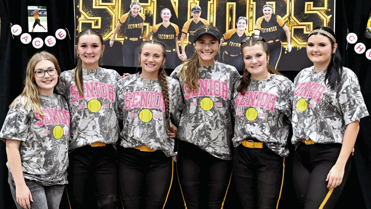 The Tecumseh High School Lady Savages Fastpitch Team celebrated their seniors on Sept. 22. Shown, from left, are Chloe Burks (manager), Jaylie Anderson, Maddie Gray, Haley 'HJ' Mansell, Josie Walker and Jacee Townsend. Photo courtesy of Kenetta Lisenbee
