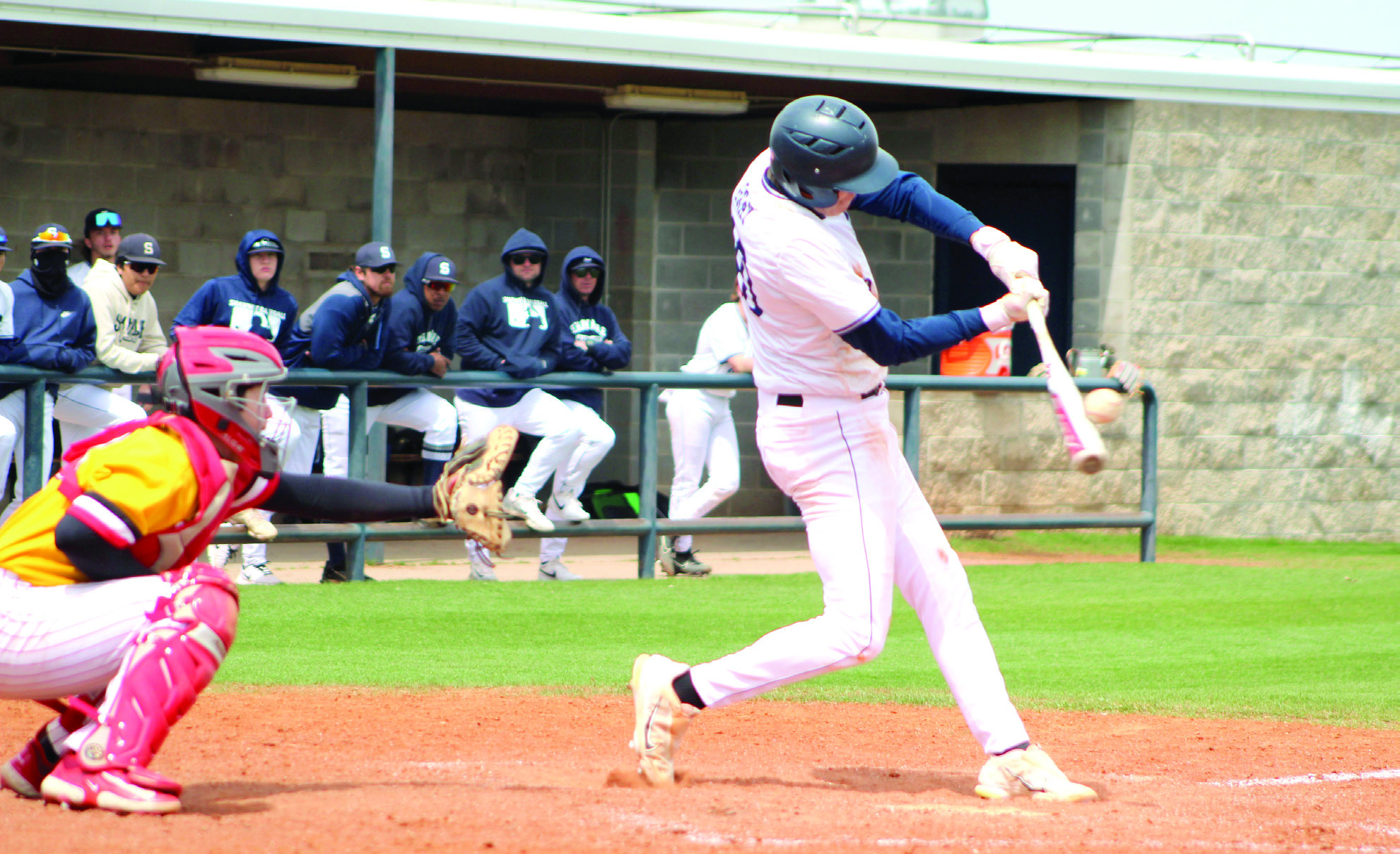 Shawnee’s Toby Gray makes contact with the ball during the Bill Tipton Classic game against Dale on April 6. The Wolves lost to Dale, 5-9, and to Elgin, 1-7, and they won their games with El Reno, 5-2, and Putnam City North, 15-0, in tournament play. Countywide &amp; Sun/Natasha Dunagan