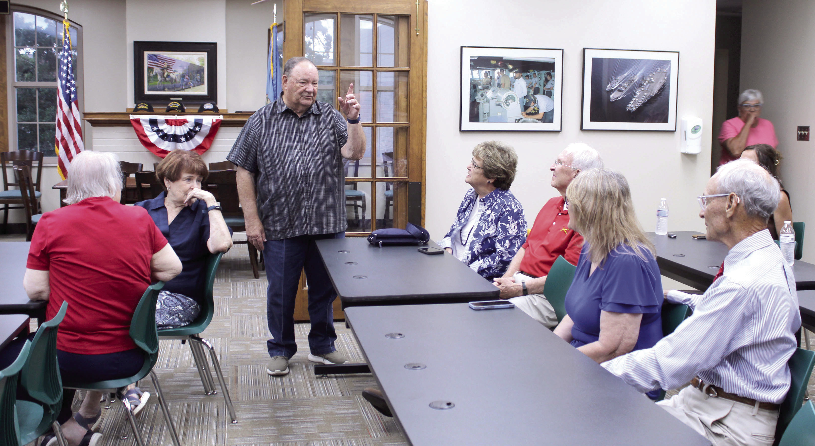Retired Brigadier General Ben Robinson spoke to members of the Shawnee Veterans Memorial Committee (SVMC) and the public at the Pottawatomie County Veterans Educational Museum on June 11. Robinson was the commander of the 552nd Air Control Wing, based at Tinker AFB, during the attacks on Sept. 11, 2001, and he recounted the day-by-day progression of events during that time, using a slide show. See full caption below. Photos by Natasha Dunagan, Countywide & Sun