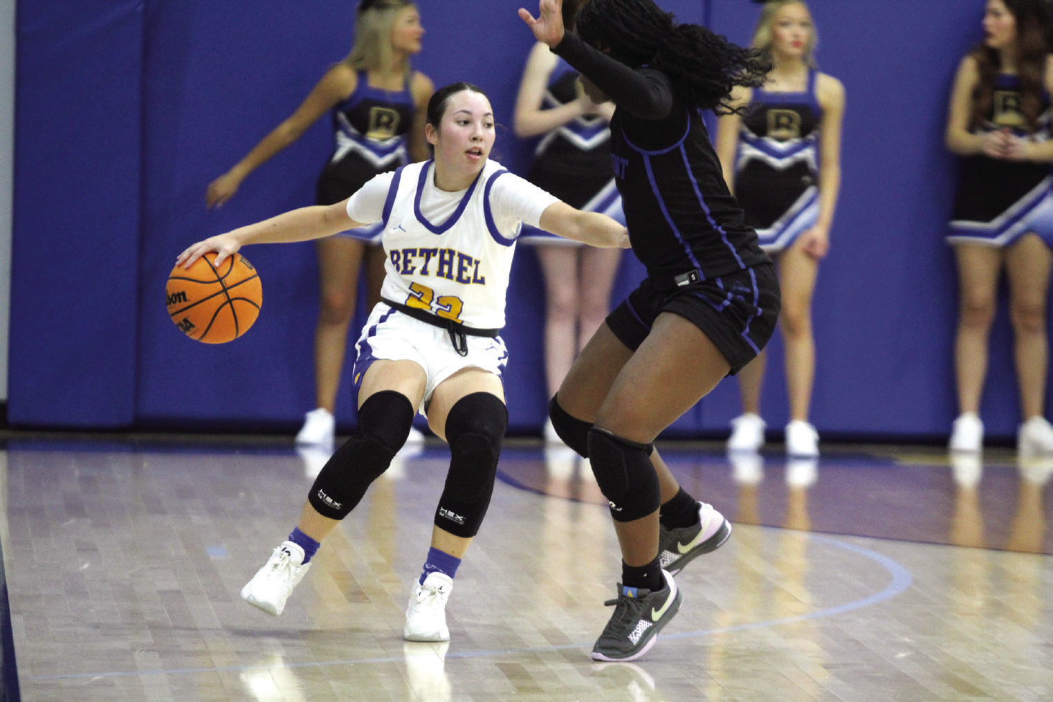 Bethel junior Ava Gascon guards the ball as she makes her way up court during the Jan. 7 home game against Mount St. Mary. The Lady Wildcats won, 58-41, and the Wildcats lost, 39-68, later that night. File photo