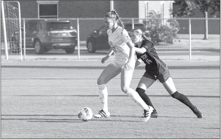 Oklahoma Baptist University’s senior midfielder Alanna Bloomingdale scored twice as OBU beat the University of Central Oklahoma Saturday, Sept. 9. Photo provided by OBU