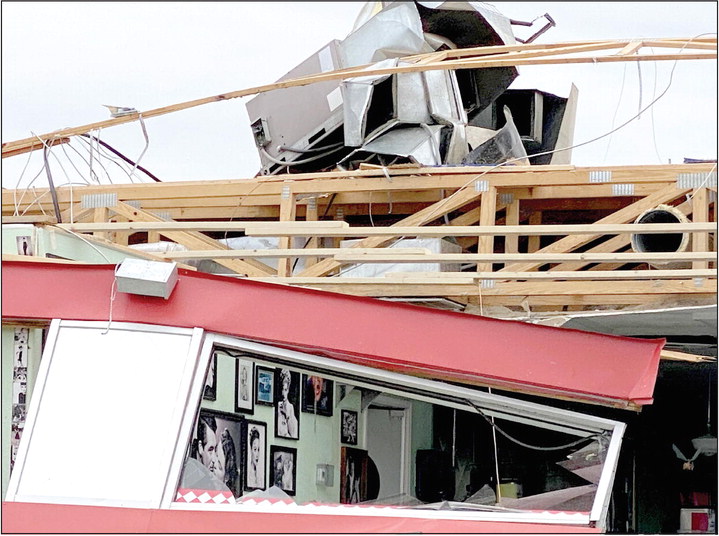 A tornado tore through Pottawatomie County Wednesday, Apr. 19, leaving massive destruction in its path. The Boom-a-Rang located on MacArthur was in the path and received catastrophic damage, but the nostalgic photos still hang on the wal inside the building. See more photos on pages B4 and B5 Countywide &amp; Sun/Suzie Campbell
