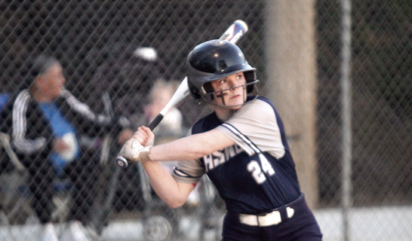 Asher sophomore Makaylee Harrell keeps her eye on the ball before hitting a single during the March 7 double header with Wewoka. Natasha Dunagan, Countywide & Sun
