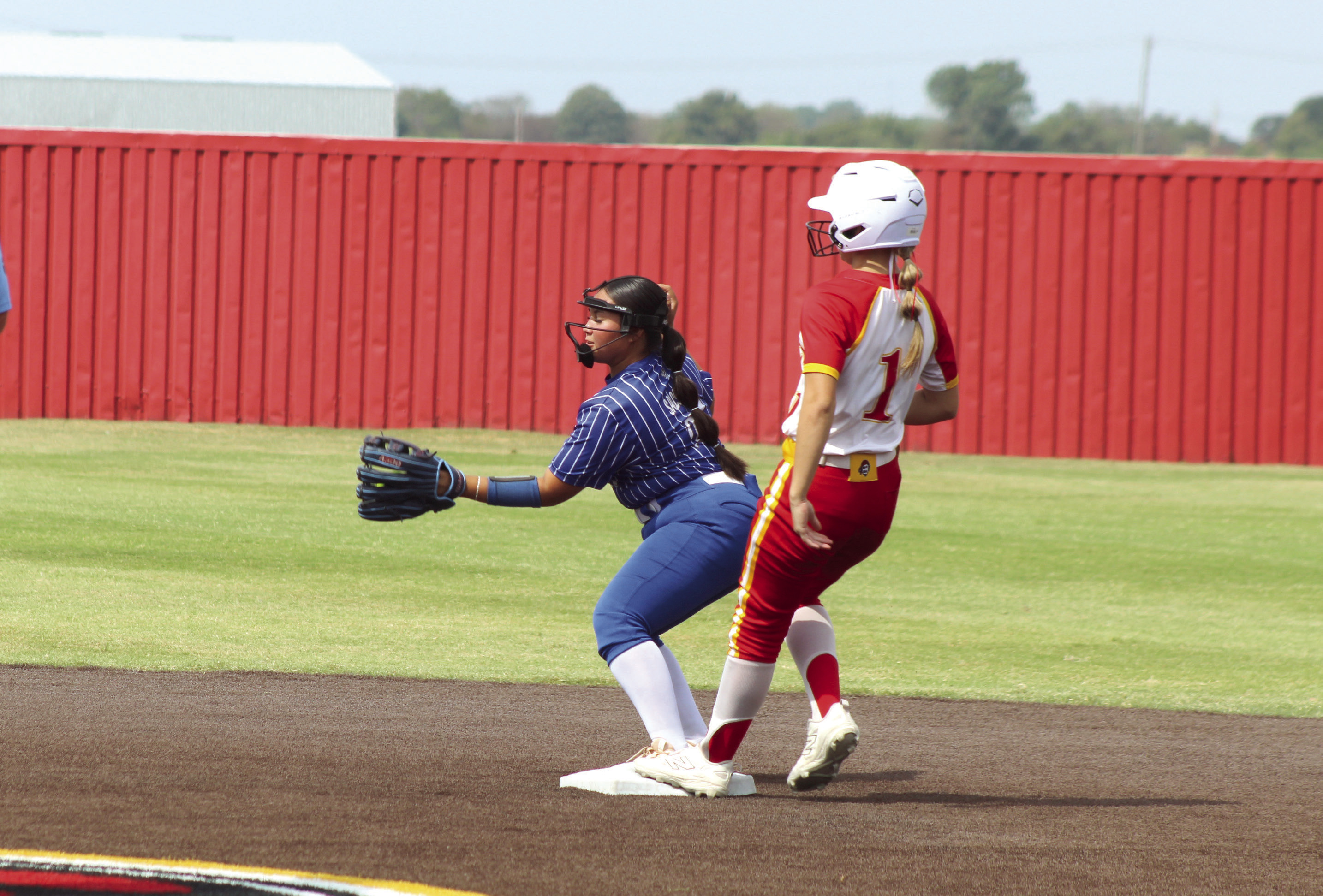 Dale sophomore Lainey Wilson lands on second base after hitting a double in the Sept. 24 home game against Hooker during the Class B Fastpitch Regional Tournament. The Lady Pirates won, 12-0, and also beat Mangum that day, 10-2. Then, on Sept. 25, they became the Regional champions, after winning their second game against Mangum, 14-0. Photos by Natasha Dunagan, Countywide &amp; Sun