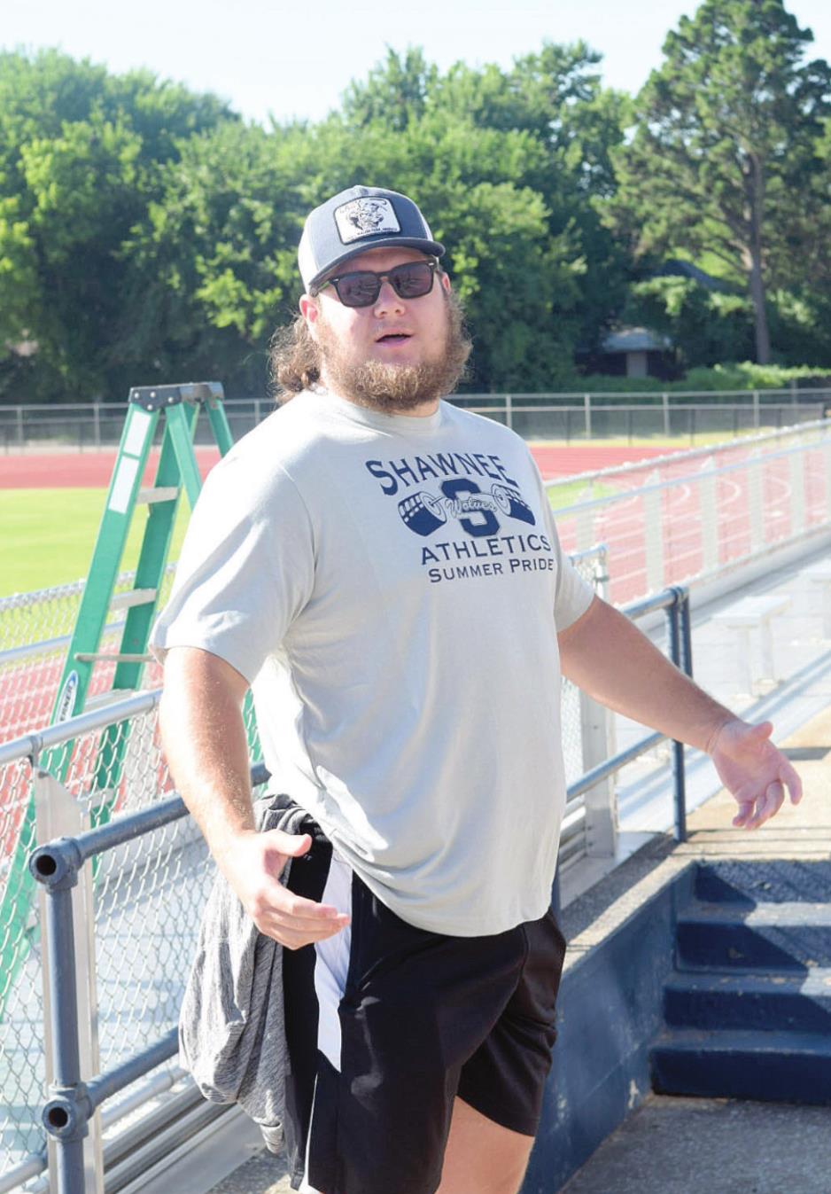 Kansas City Chiefs Center Creed Humphrey speaks with the athletes attending the first day of the Summer Pride Clinic on July 11 at Jim Thorpe Stadium. Countywide & Sun/Julie Talton